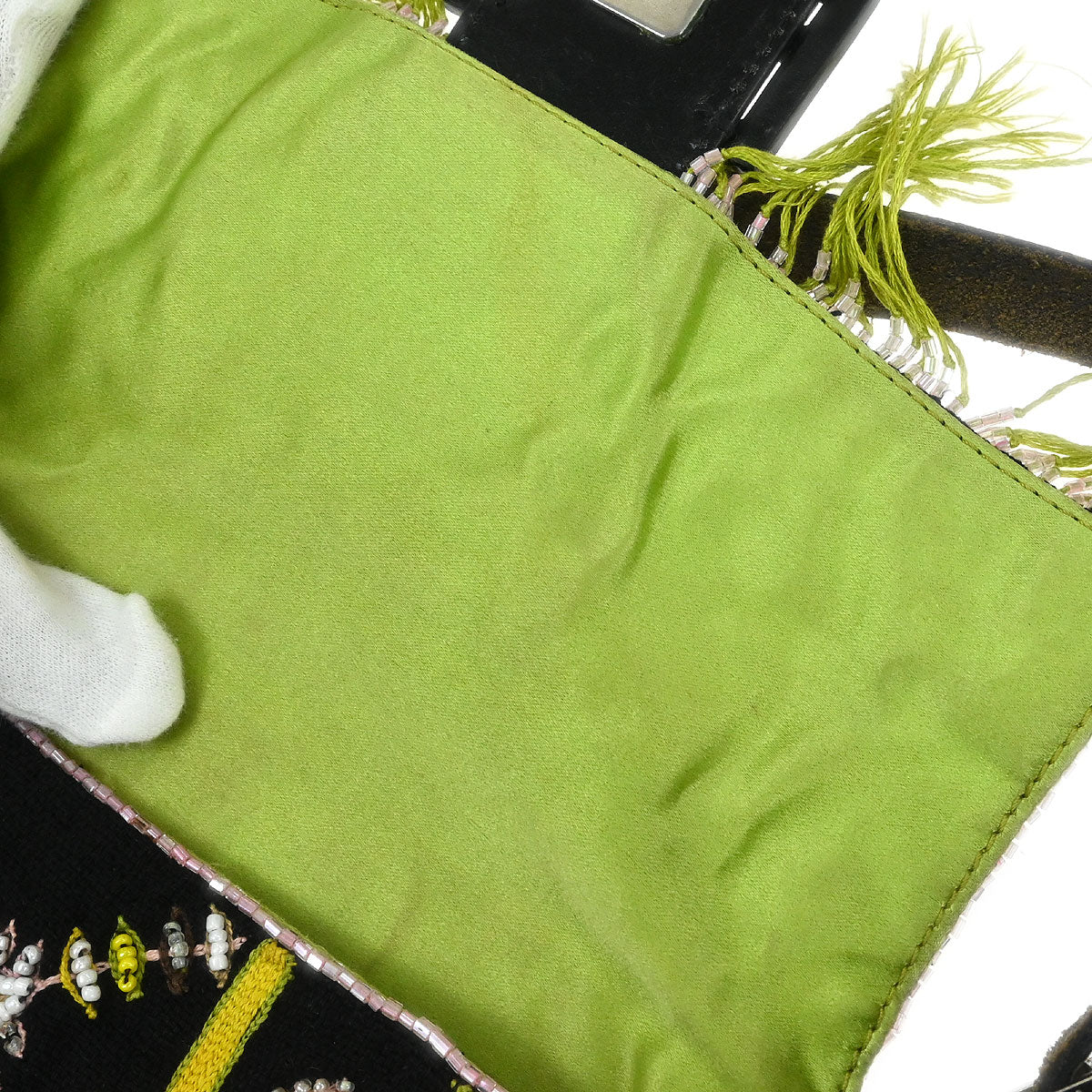 Fendi Black Cotton Beaded Embroidered Baguette Handbag