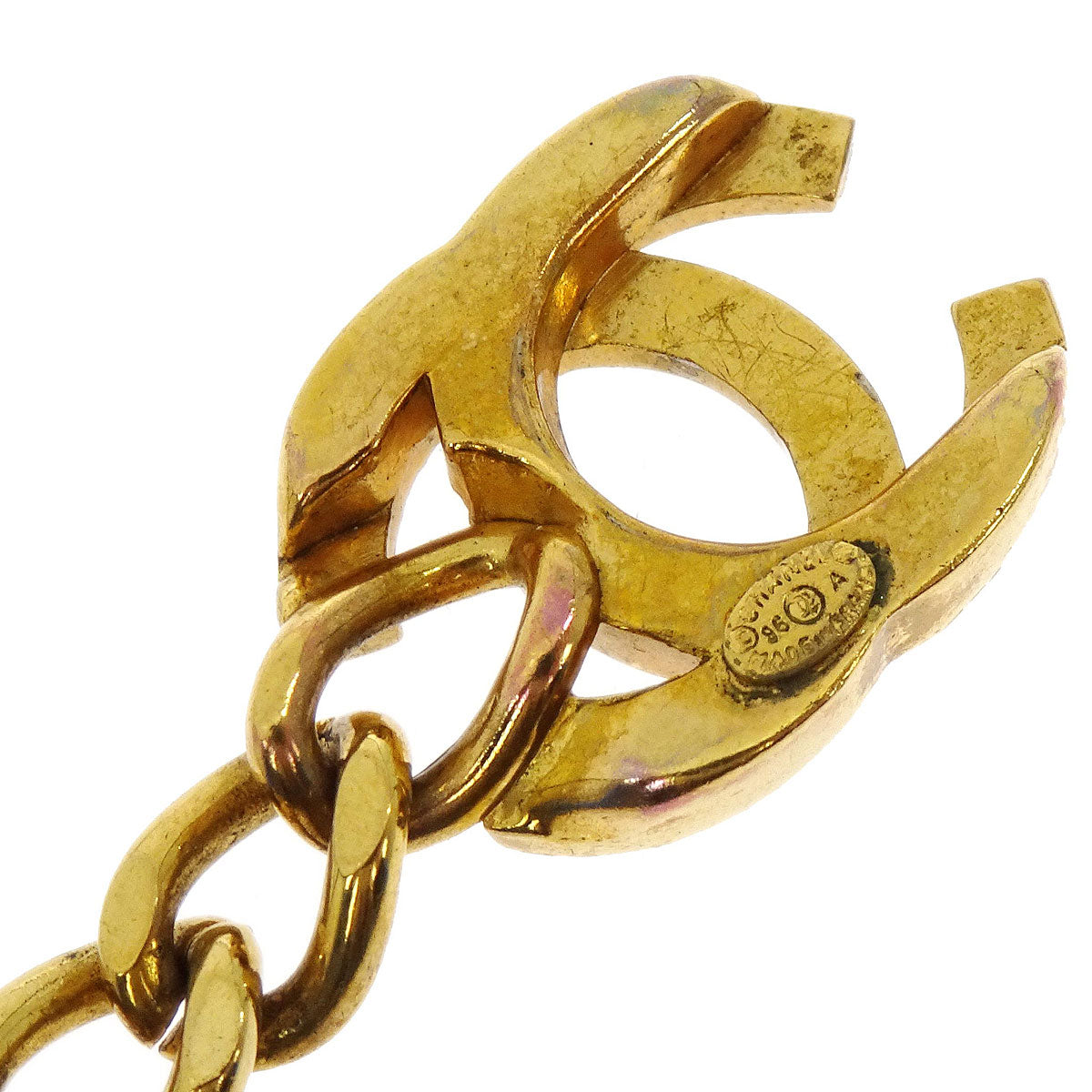 Chanel Turnlock Gold Chain Rhinestone Necklace 96A