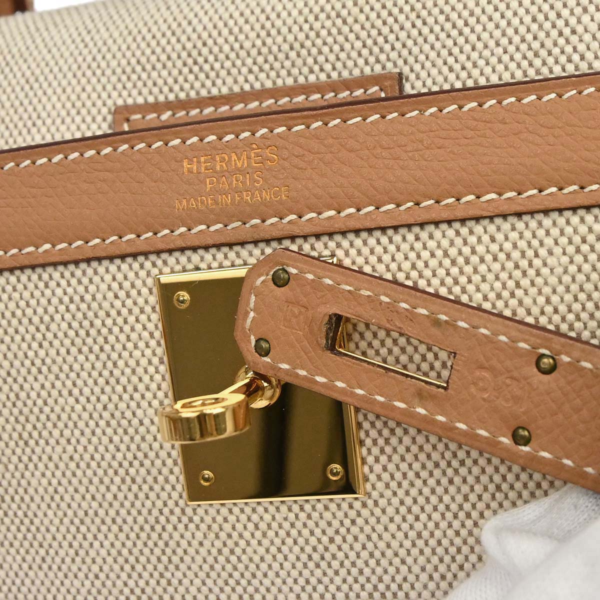 Hermes Natural Toile H Epsom Kelly 32 Sellier 2way Shoulder Handbag