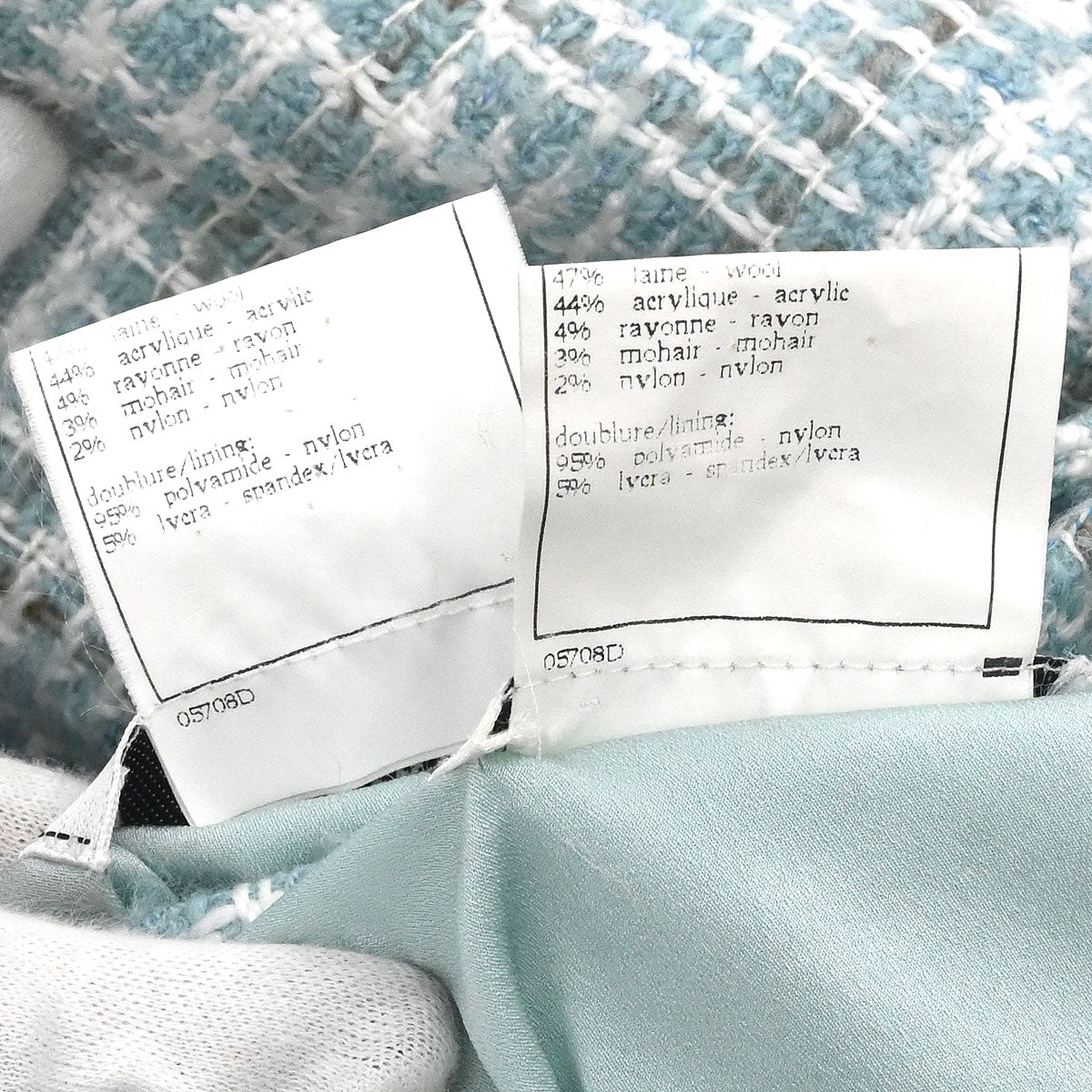 Chanel 1997 Setup Suit Jacket Skirt Tweed Light Blue #44