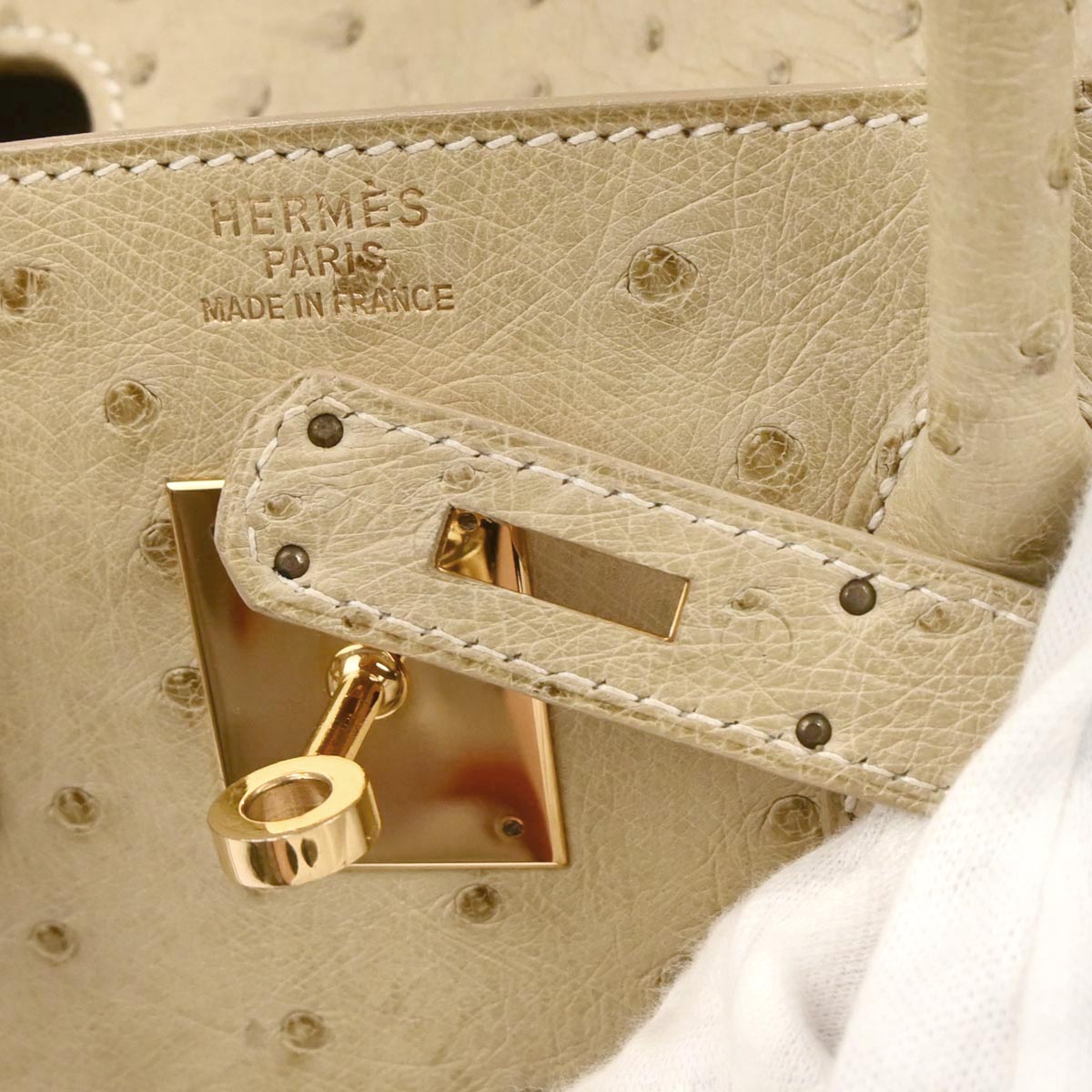 Hermes * Beige Ostrich Haut a Courroies 32 Handbag