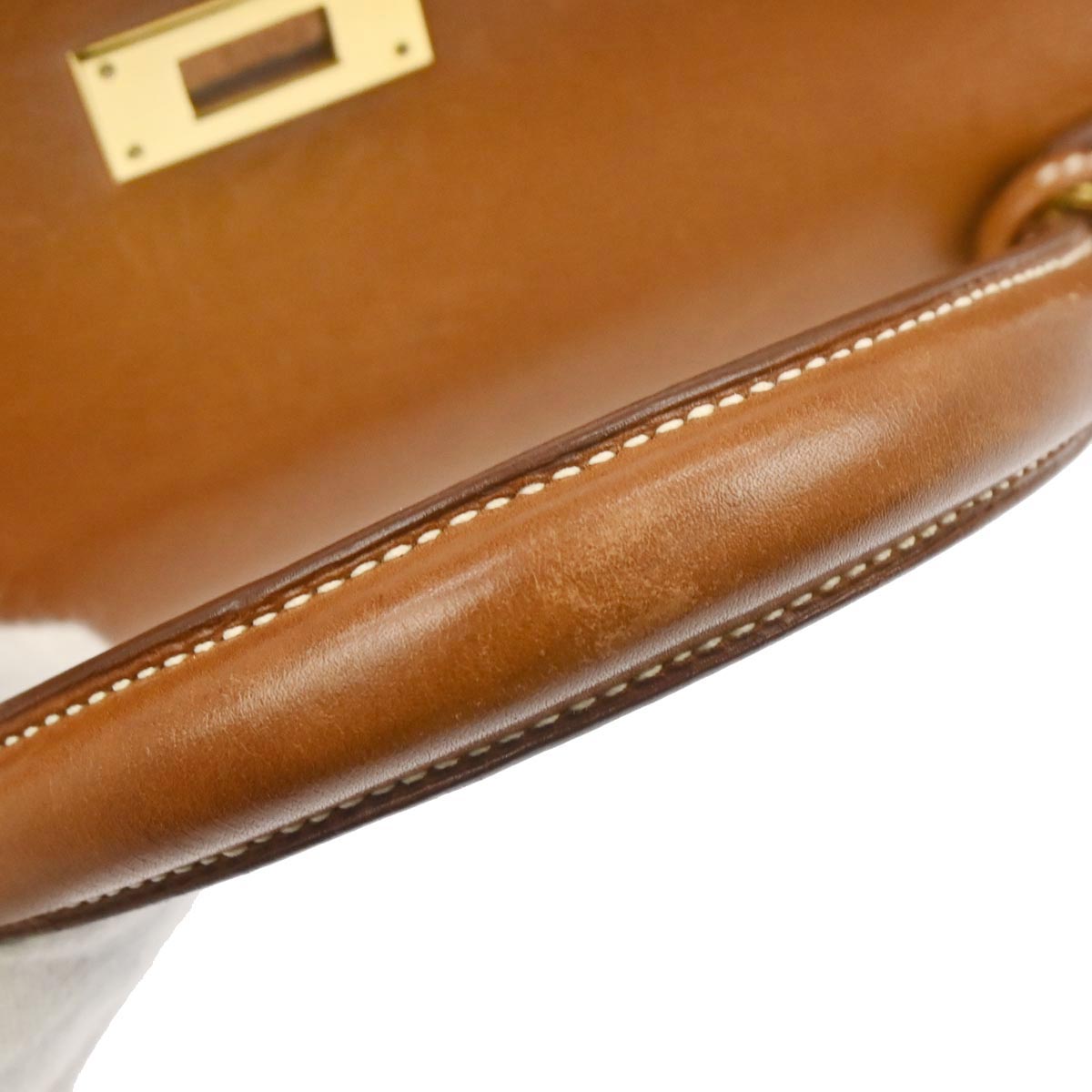 Hermes Gold Barenia Toile H Kelly 35 Retourne 2way Shoulder Handbag