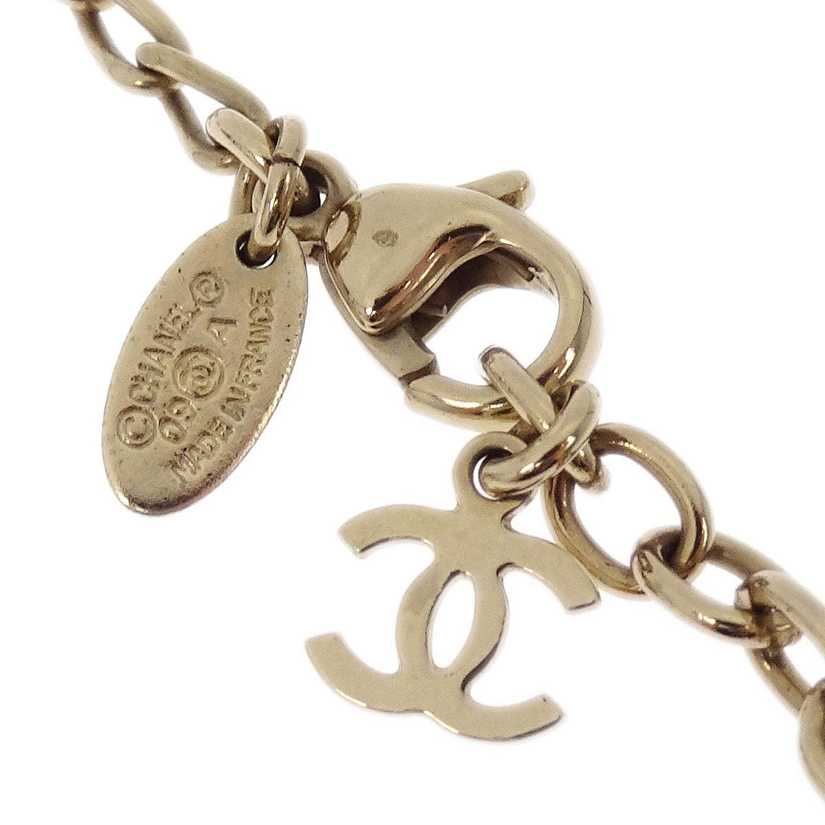 Chanel Medallion Gold Chain Pendant Necklace Rhinestone 09A