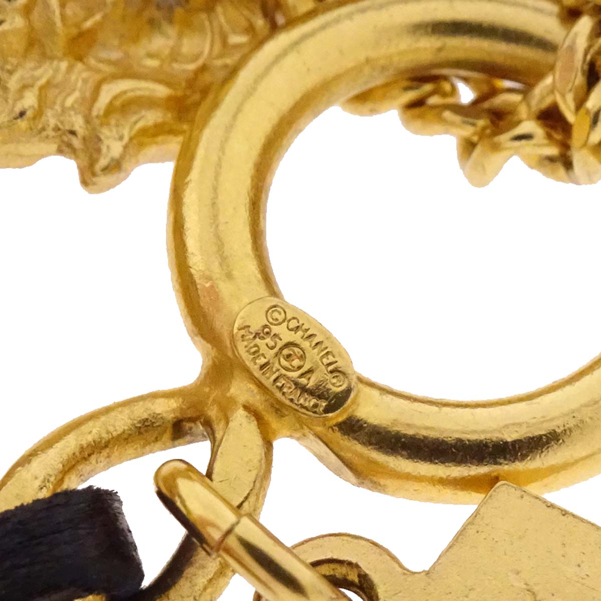Chanel Icon Gold Chain Bracelet Costume Pearl Leather 95A