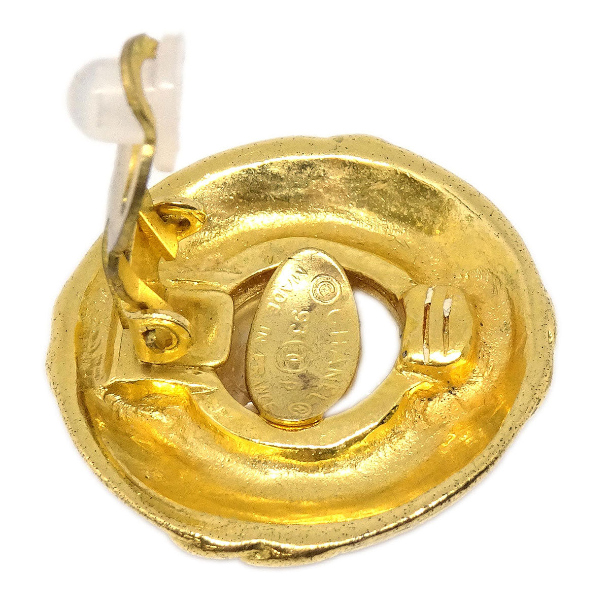 Chanel Button Clip-On Earrings Gold Costume Pearl 93P