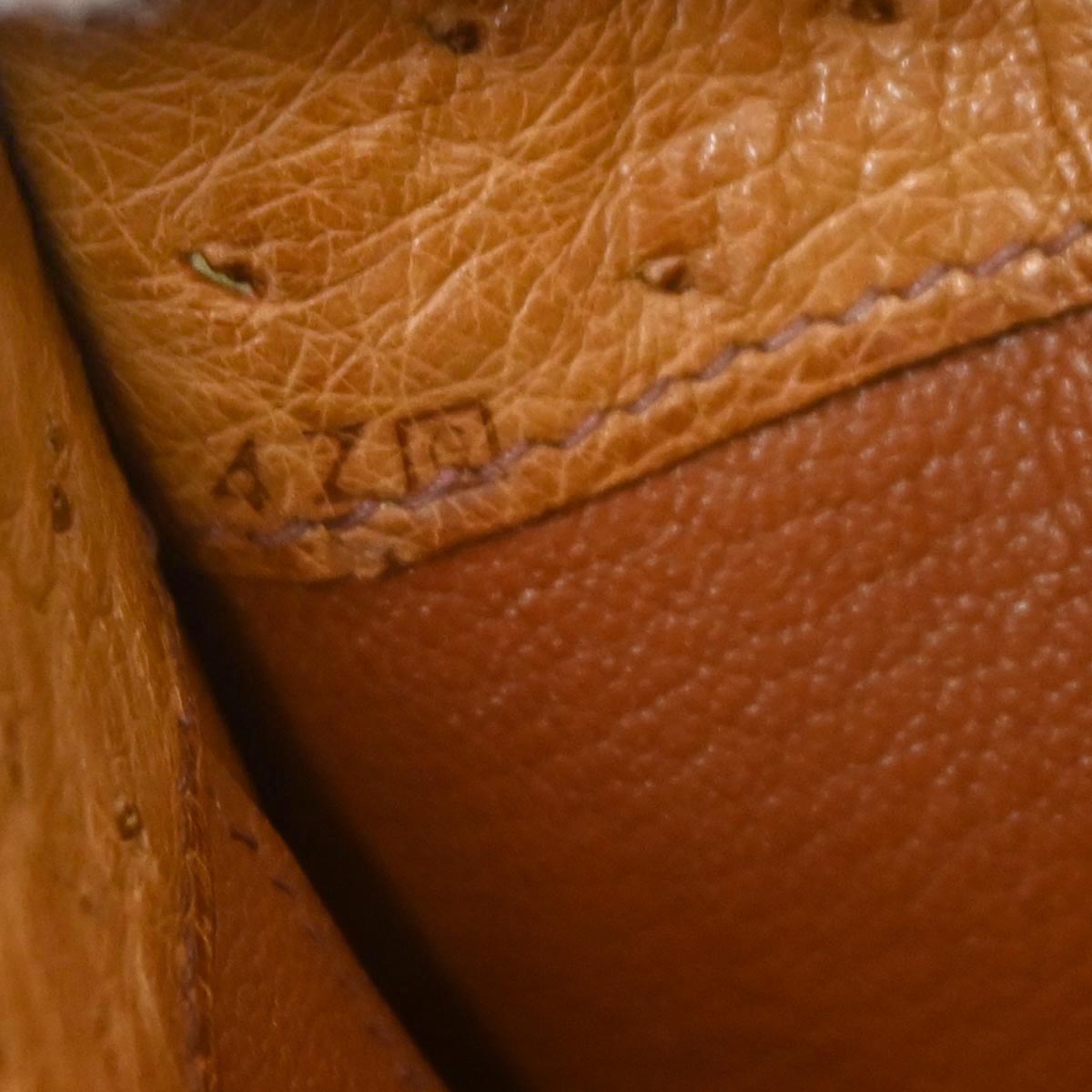 Hermes * Chestnut Ostrich White Bus PM Tote Bag