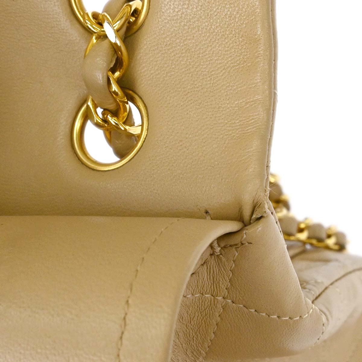 Chanel Beige Lambskin Medium Double Flap Shoulder Bag