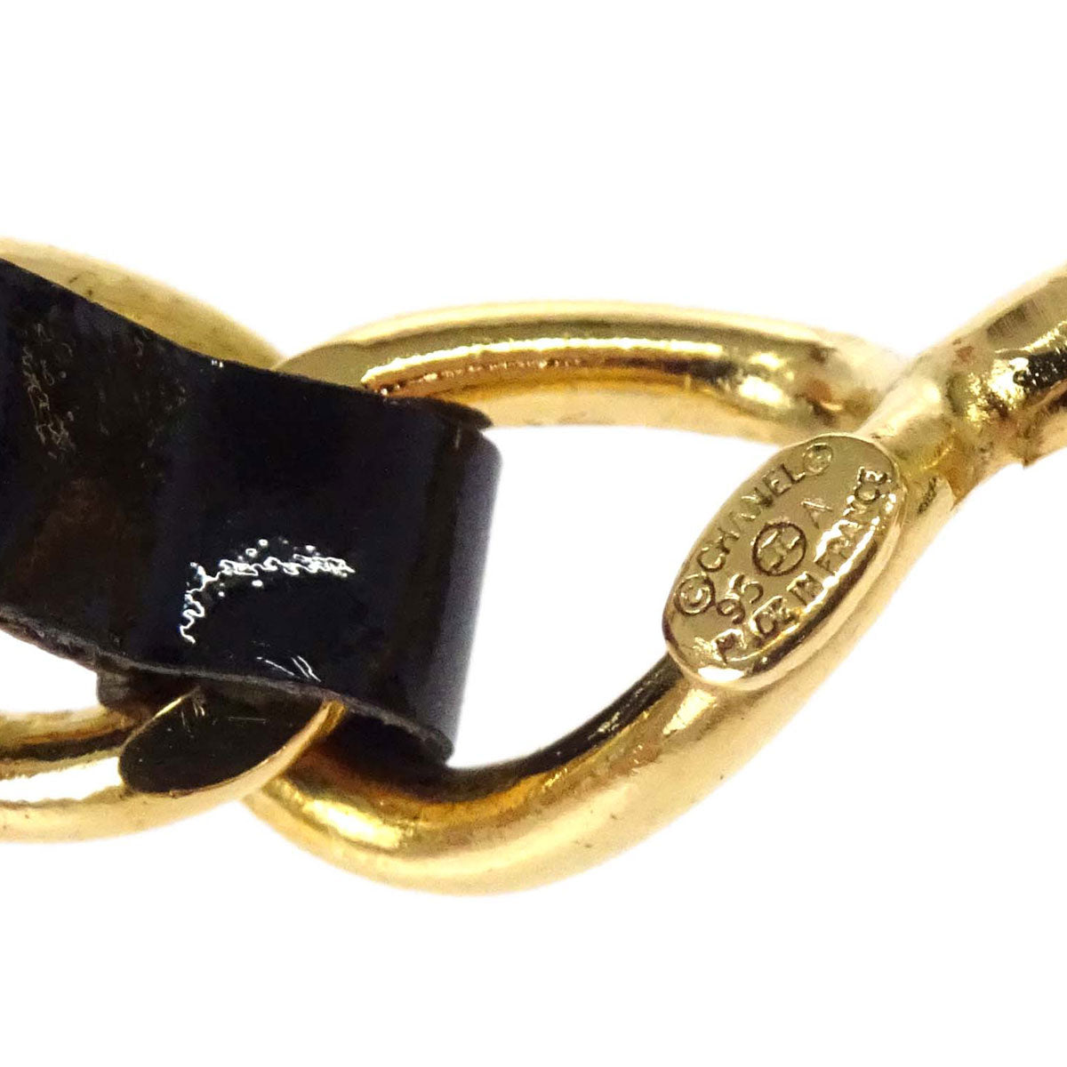 Chanel Gold Black CC Patent Leather Rhinestone Choker Necklace 95A