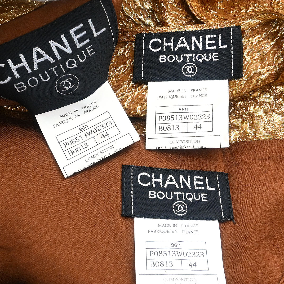 Chanel 1996 3 Setup Suit Jacket Top Skirt Brown #44