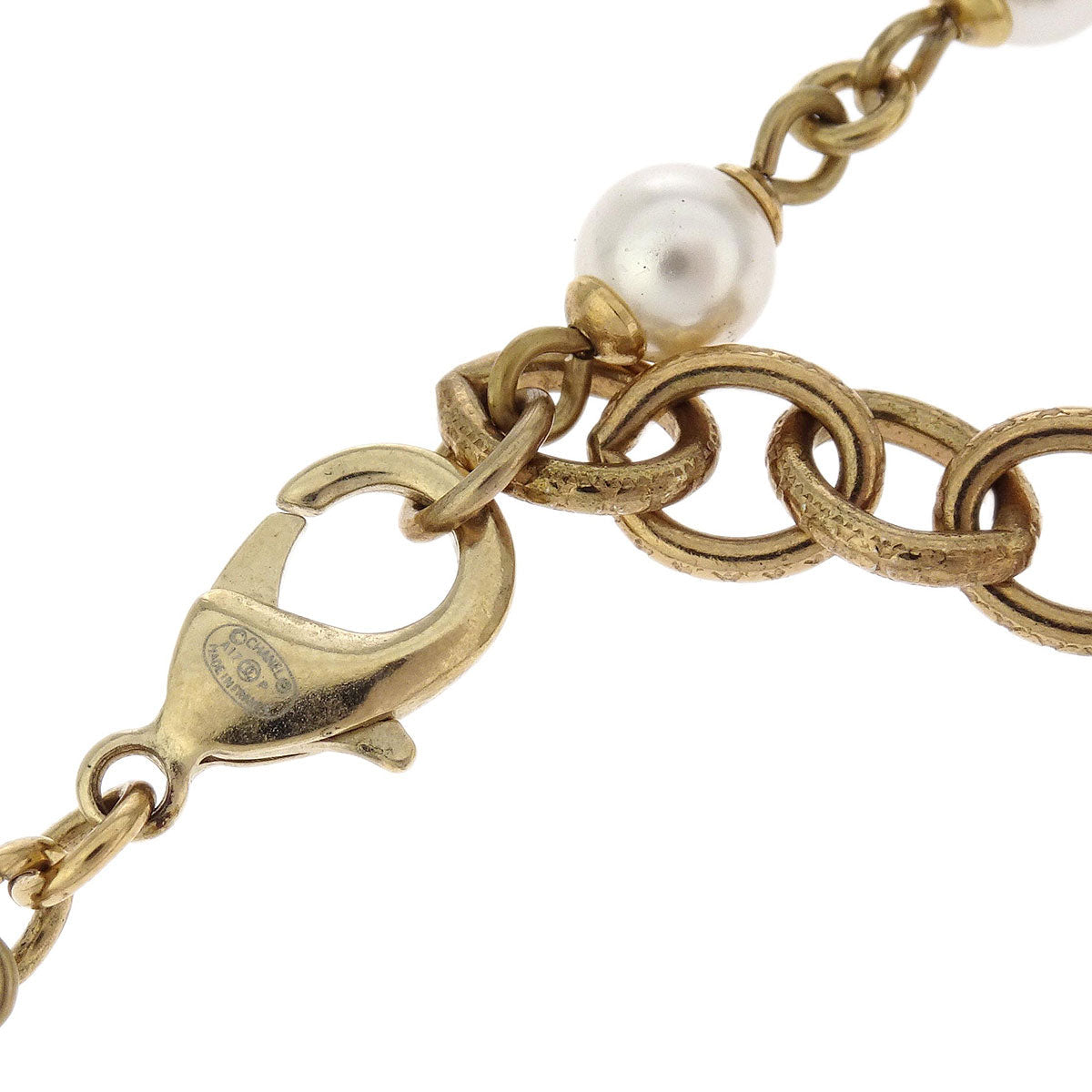 Chanel Coco CC Gold Chain Necklace Costume Pearl A17P