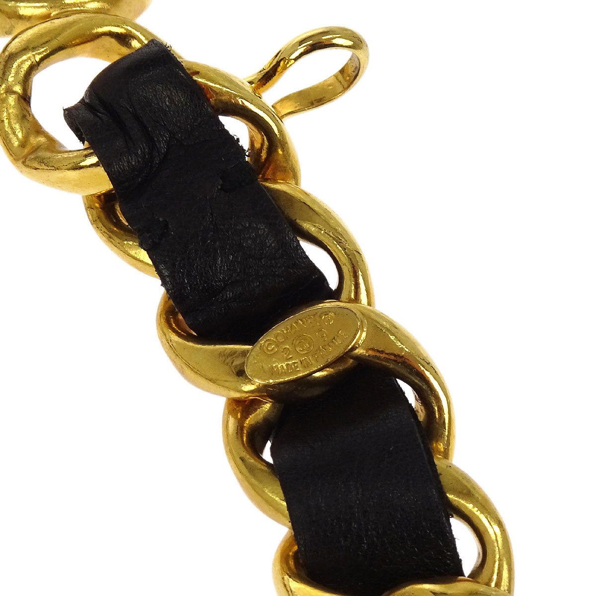 Chanel Chain Belt Medallion Gold Black 29 Small Good