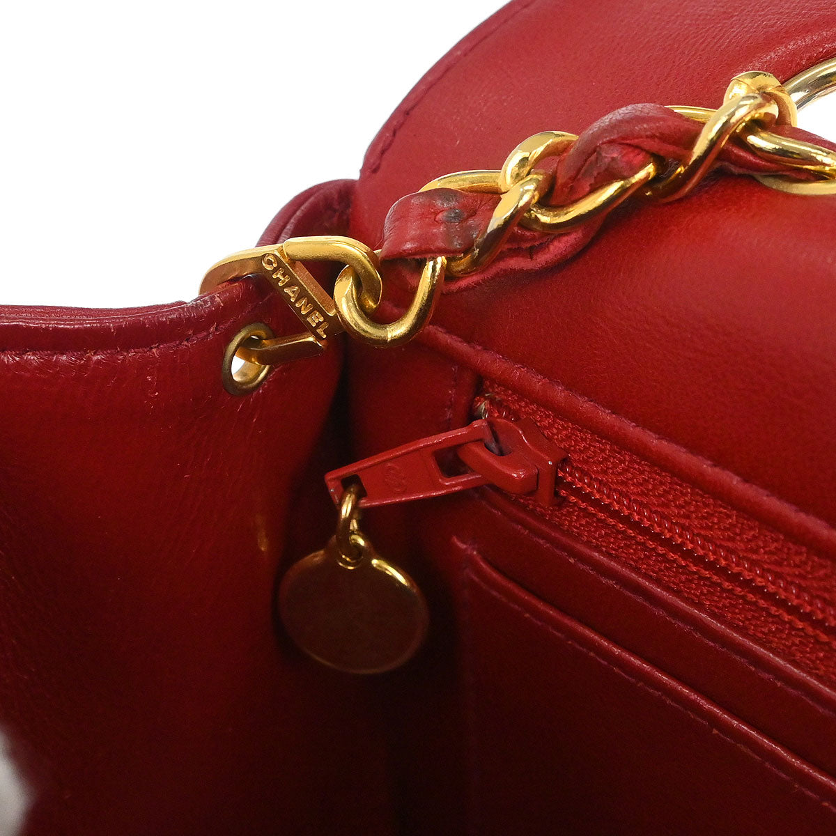 Chanel Red Lambskin Shoulder Bag