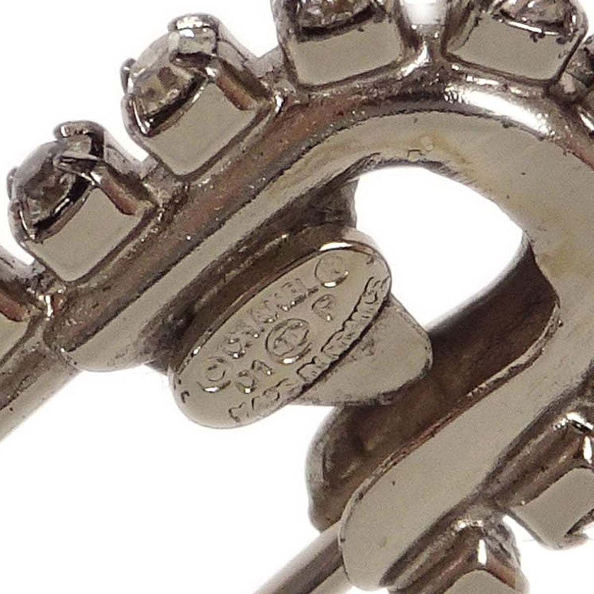 Chanel Dangle CC Brooch Pin Silver Rhinestone 01P