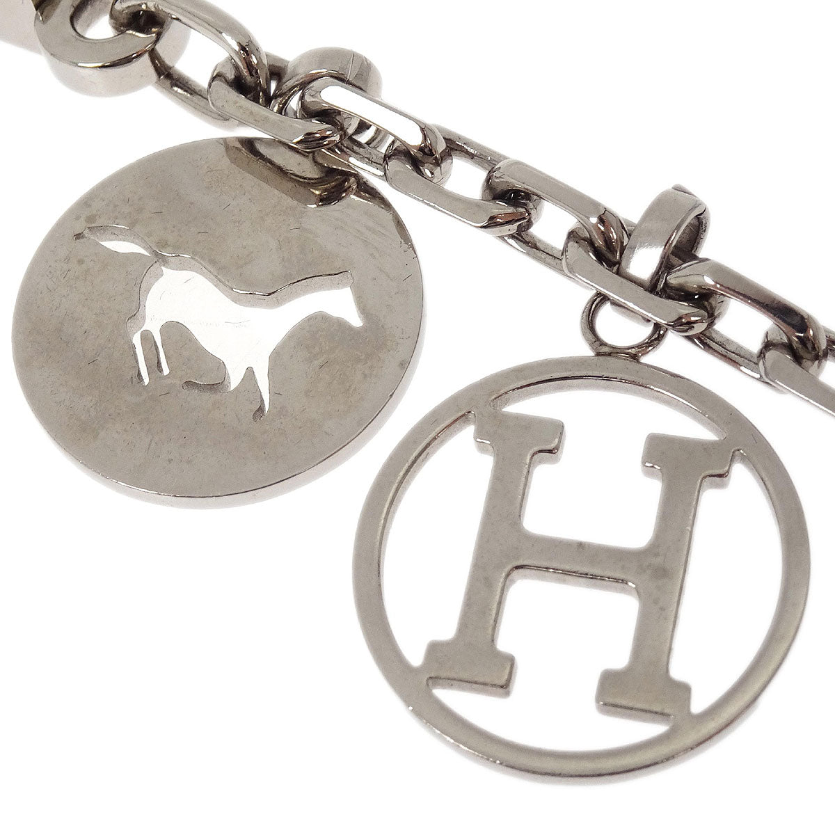 Hermes Amulet Bull Lock Key Holder Bag Charm Silver Small Good