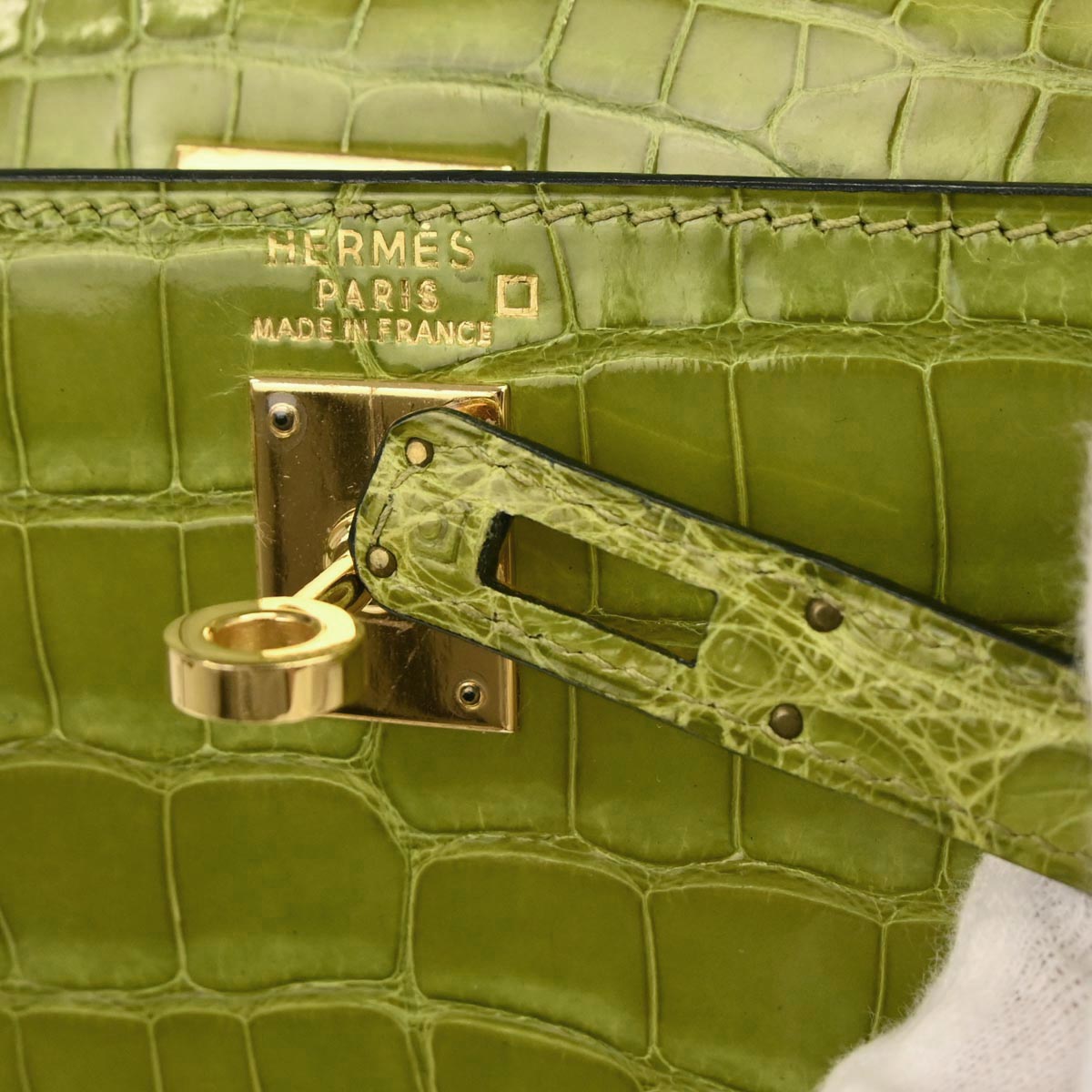 Hermes * Anis Green Alligator Kelly 25 Sellier 2way Shoulder Handbag