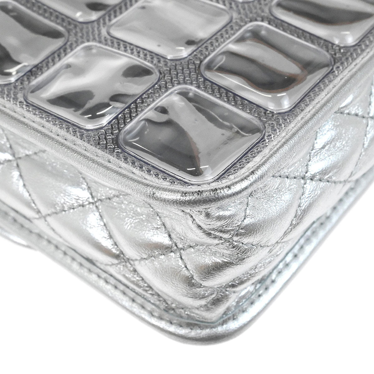 Chanel Silver PVC Lambskin Ice Cube Jumbo Shoulder Bag