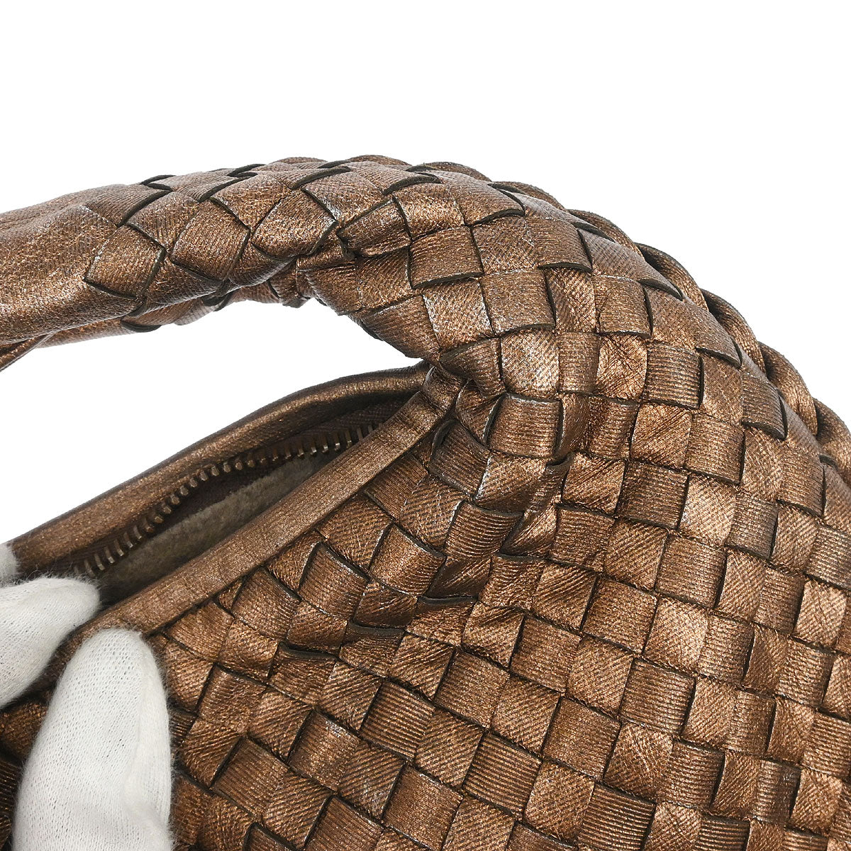 Bottega Veneta Metallic Bronze Lambskin Intrecciato Hobo Handbag