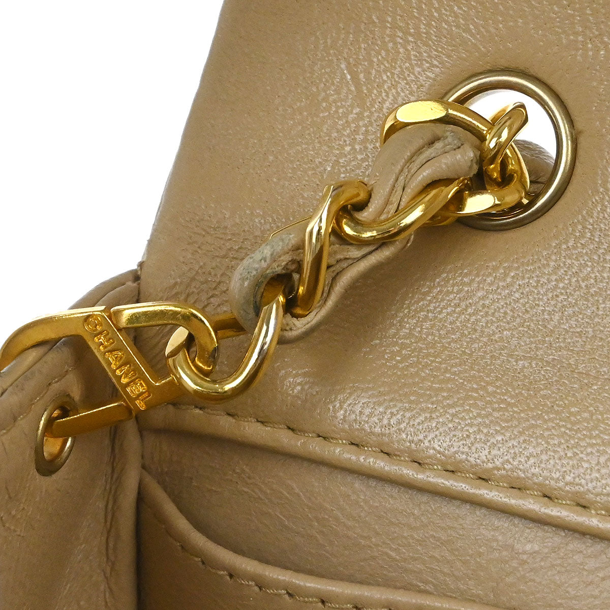 Chanel 1989-1991 Beige Lambskin Turnlock Mini Full Flap Shoulder Bag