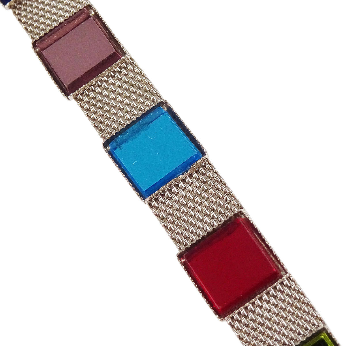 Chanel Square Glass Silver Chain Belt 99P Small Good