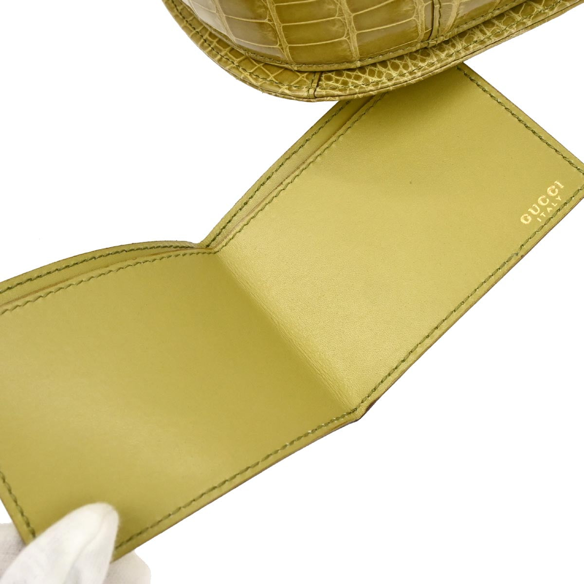 Gucci * Green Crocodile Bamboo 2way Shoulder Handbag