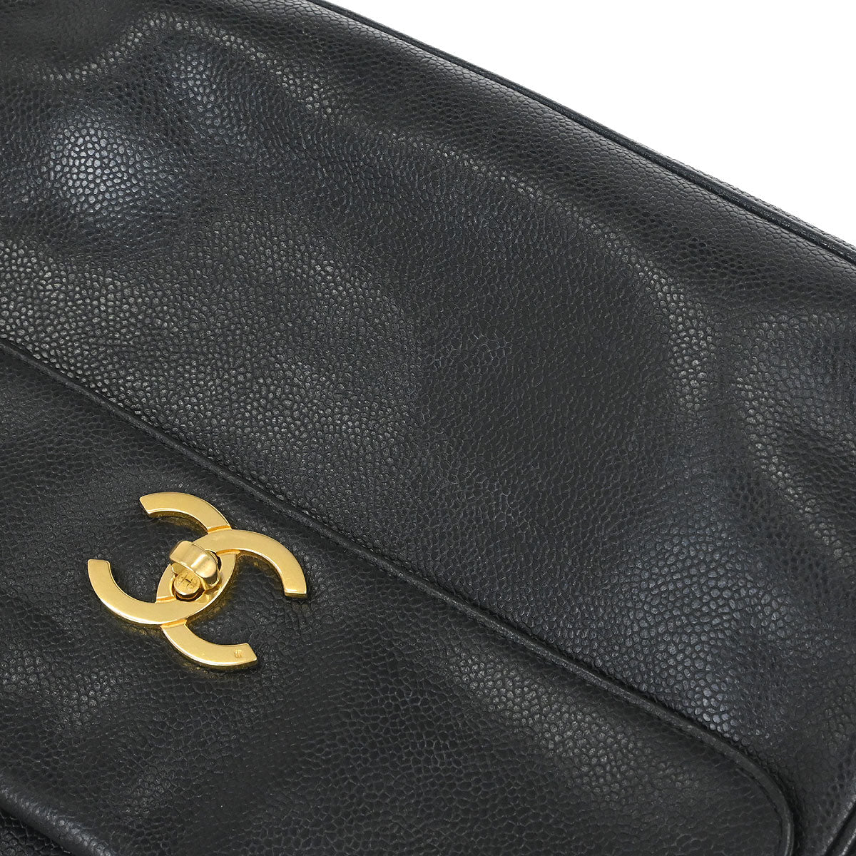 Chanel 1994-1996 Black Caviar Skin Chain Shoulder Tote Bag