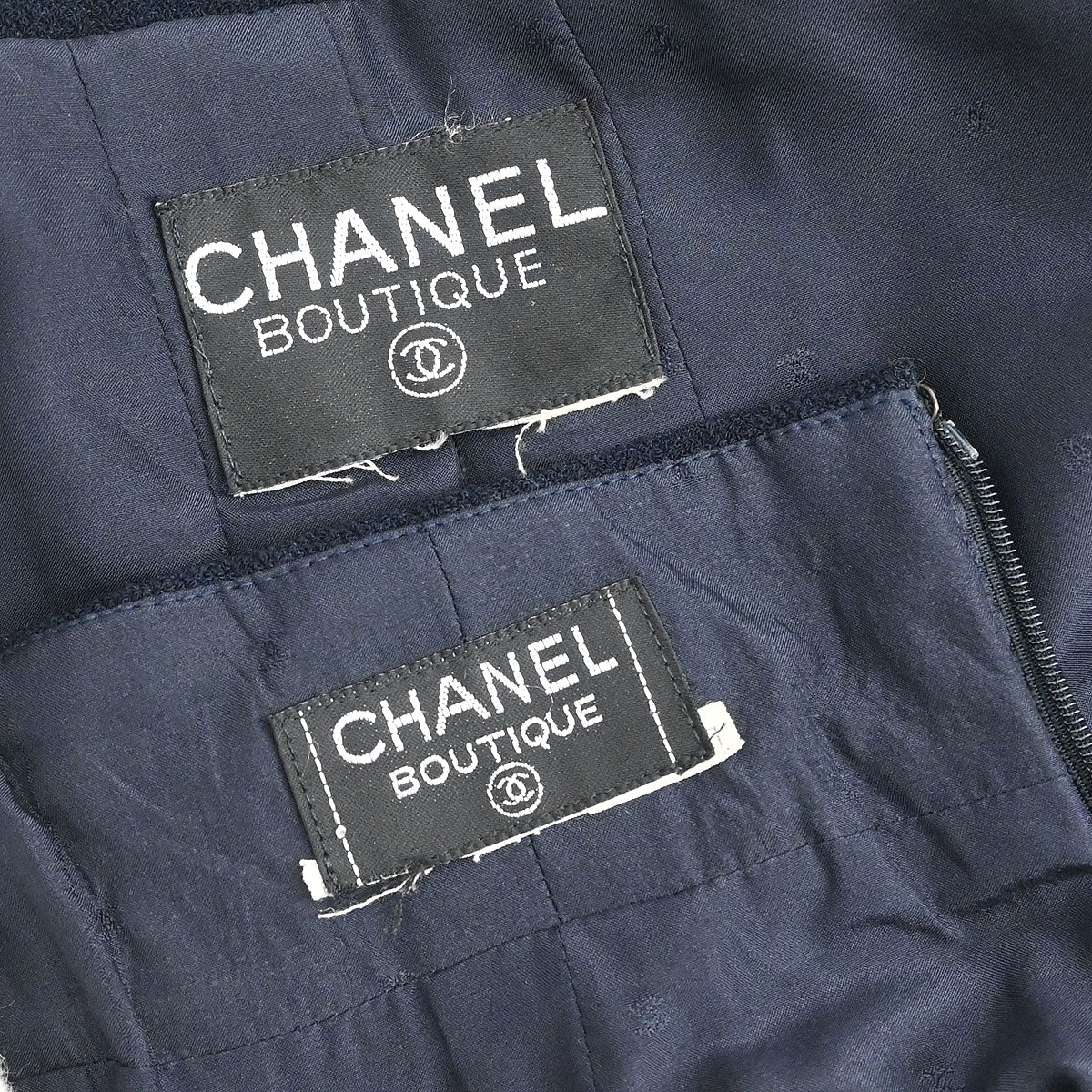 Chanel Setup Suit Jacket Skirt Navy