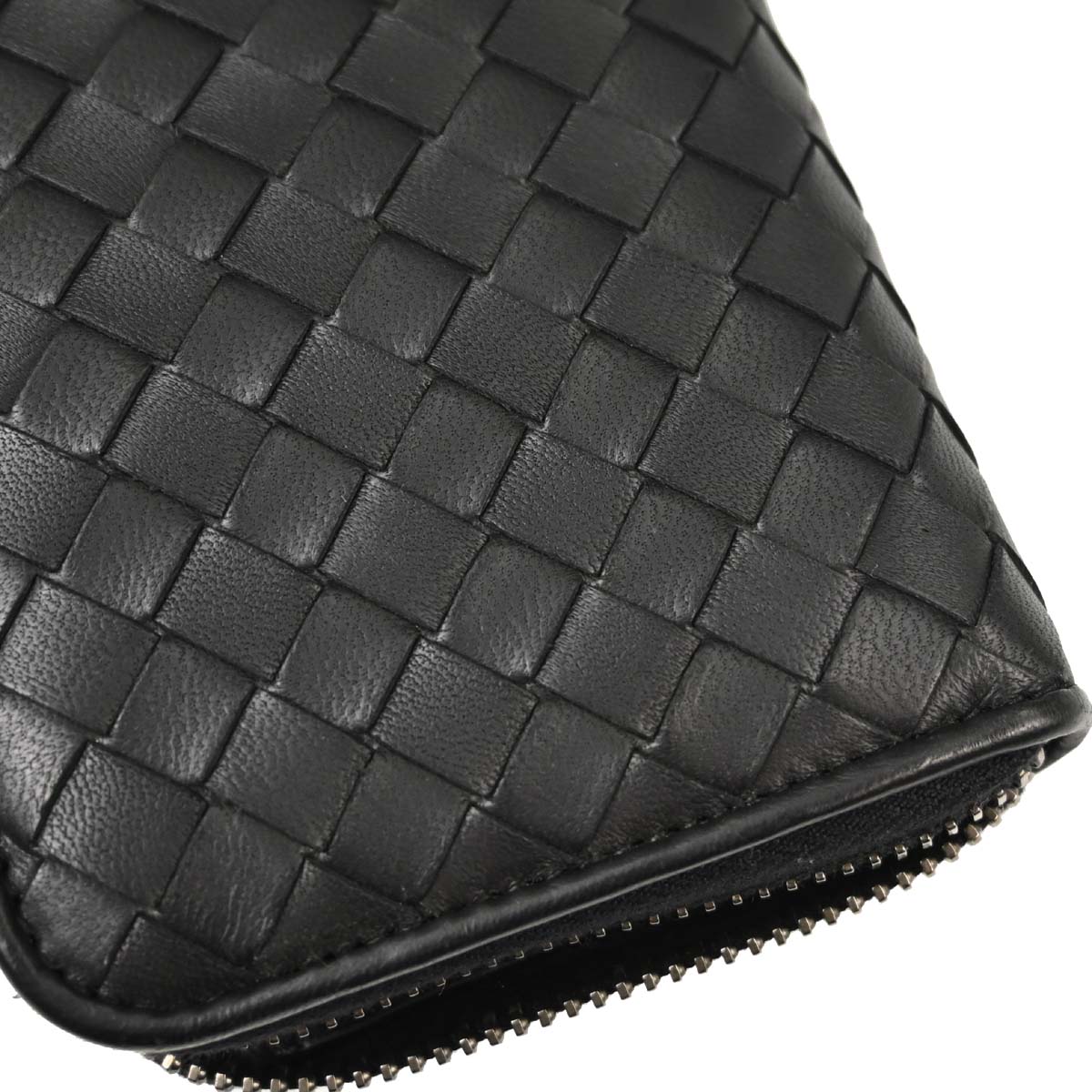 Bottega Veneta Black Lambskin Intrecciato Zip-Around Wallet