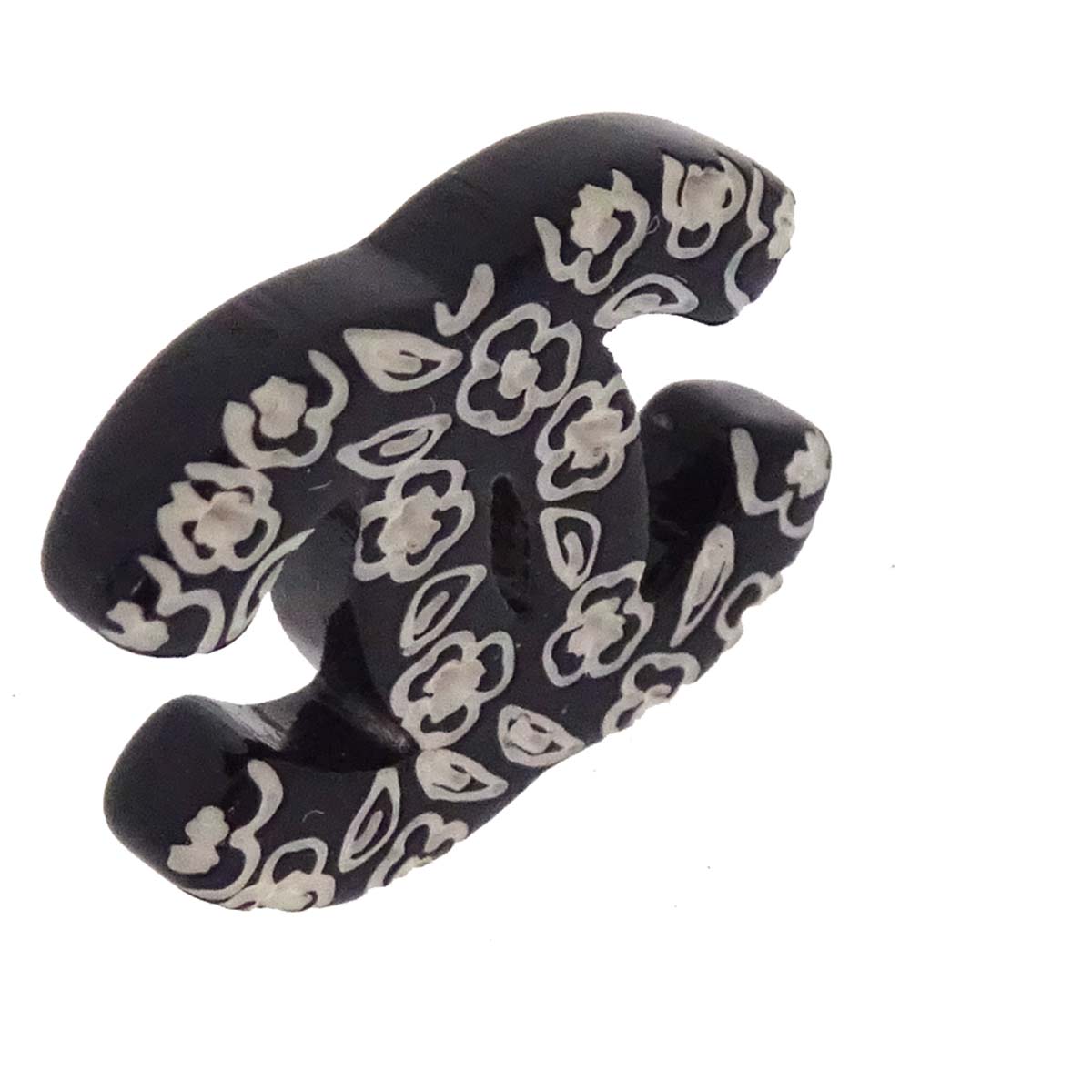 Chanel CC Pierced Earrings Silver Black Acrylic 06C