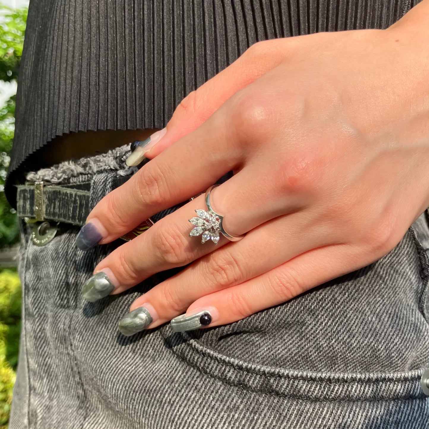 Ring PT900 Diamond Silver #55 #15