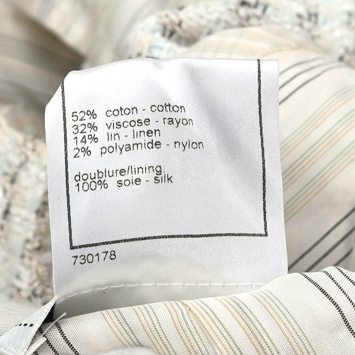 Chanel 2005 Collarless Single Breasted Tweed Jacket Light Blue #36