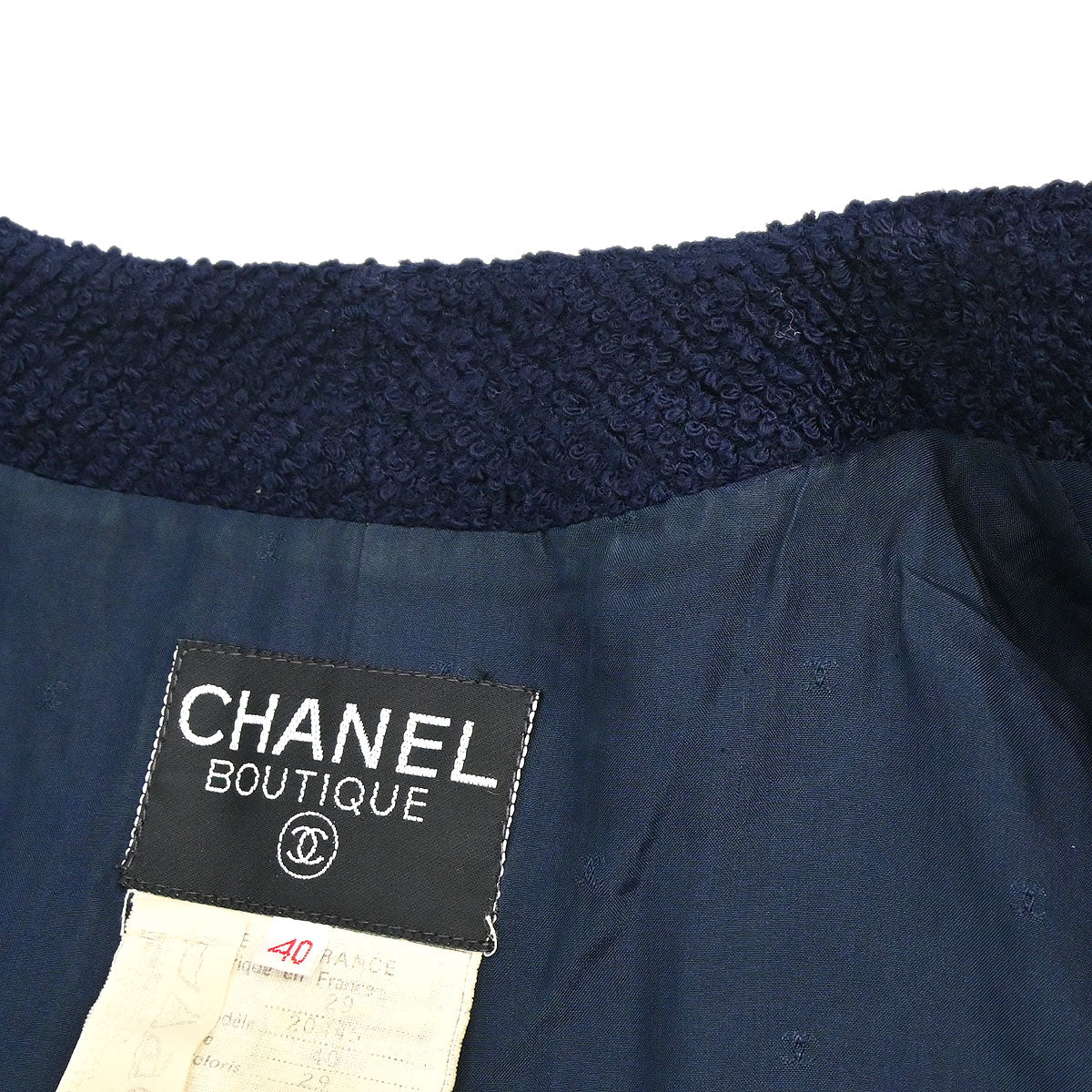 Chanel 1994 Single Breasted Collarless Jacket Navy #40
