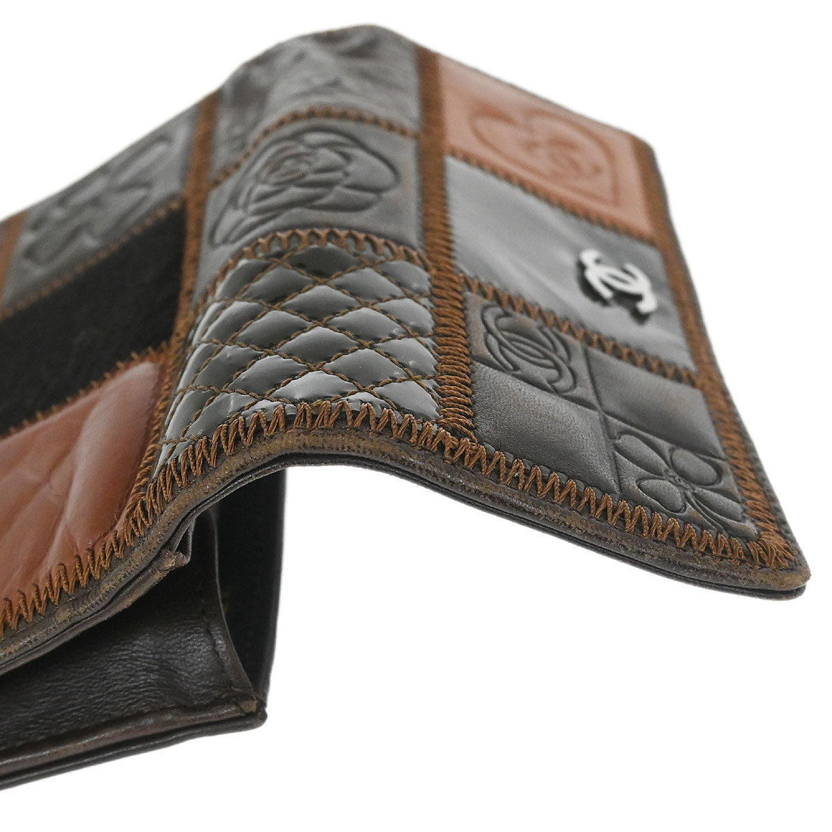 Chanel * Brown Lambskin Calfskin Pony Hair Icon Patchwork Wallet
