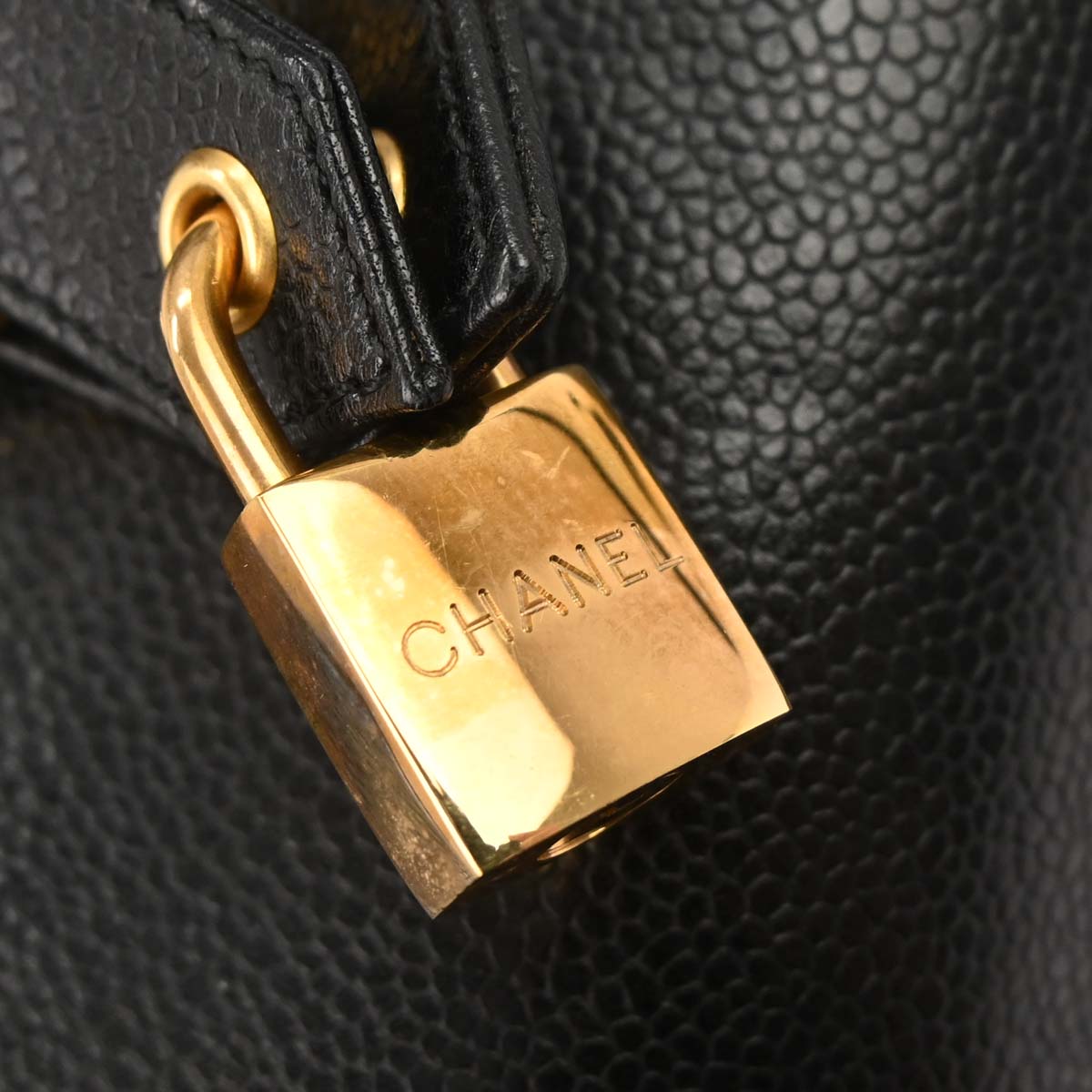 Chanel Black Caviar Skin 2way Shoulder Duffle Handbag