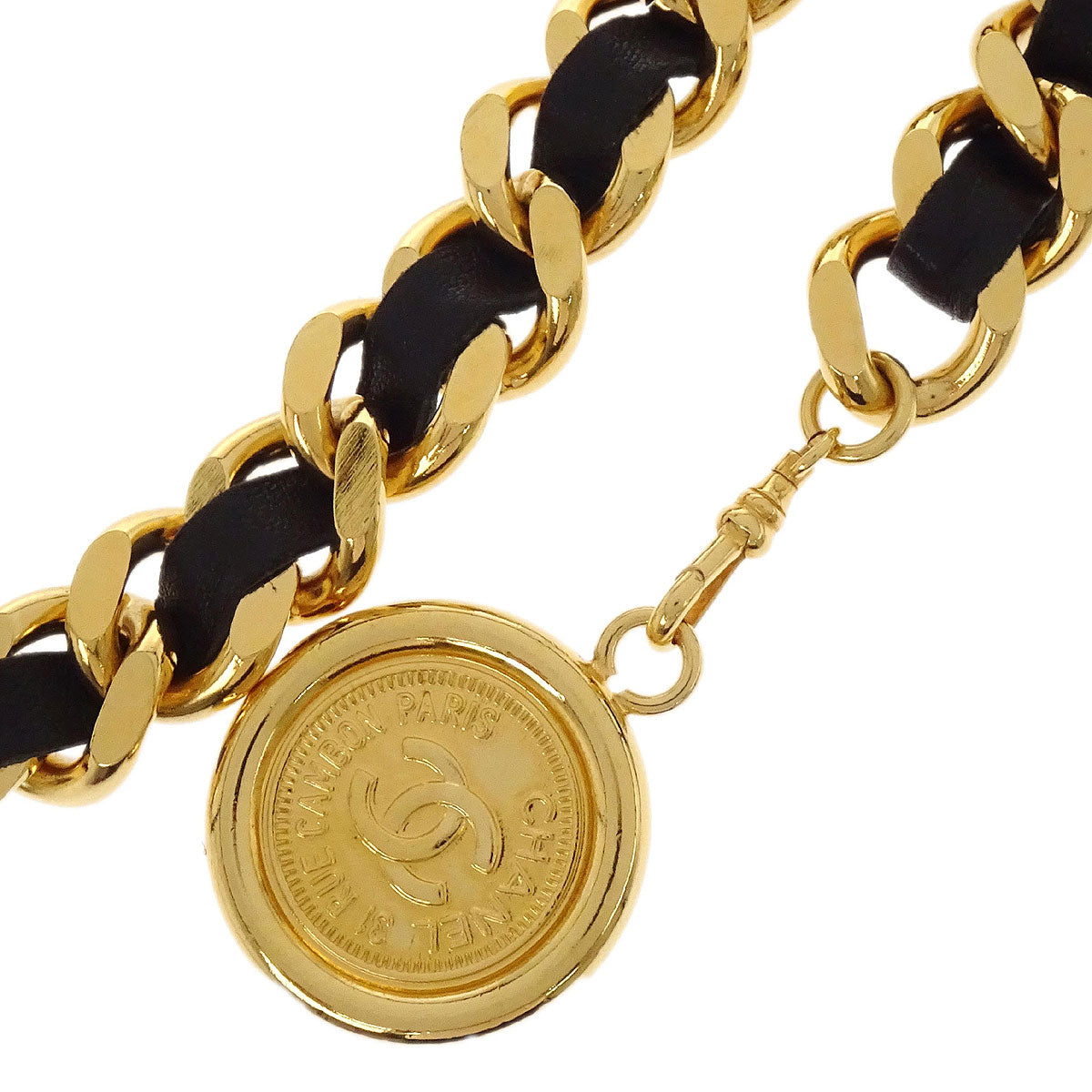 Chanel Chain Belt Medallion Gold Black 95A Small Good