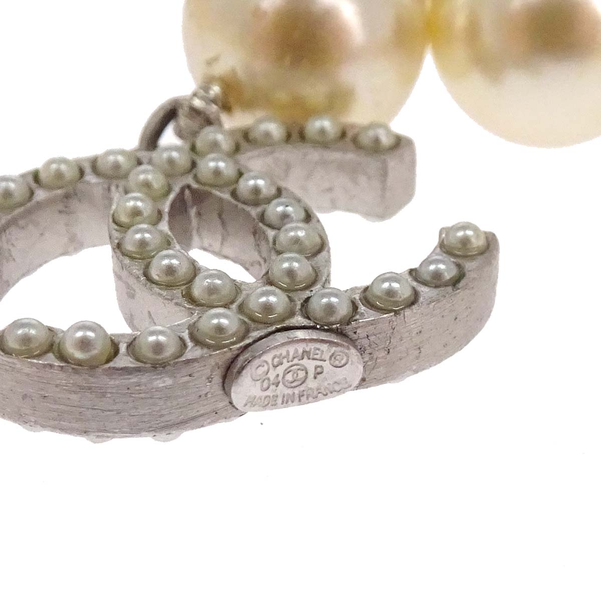 Chanel Silver Chain Belt Costume Pearl CC Small Good 04P
