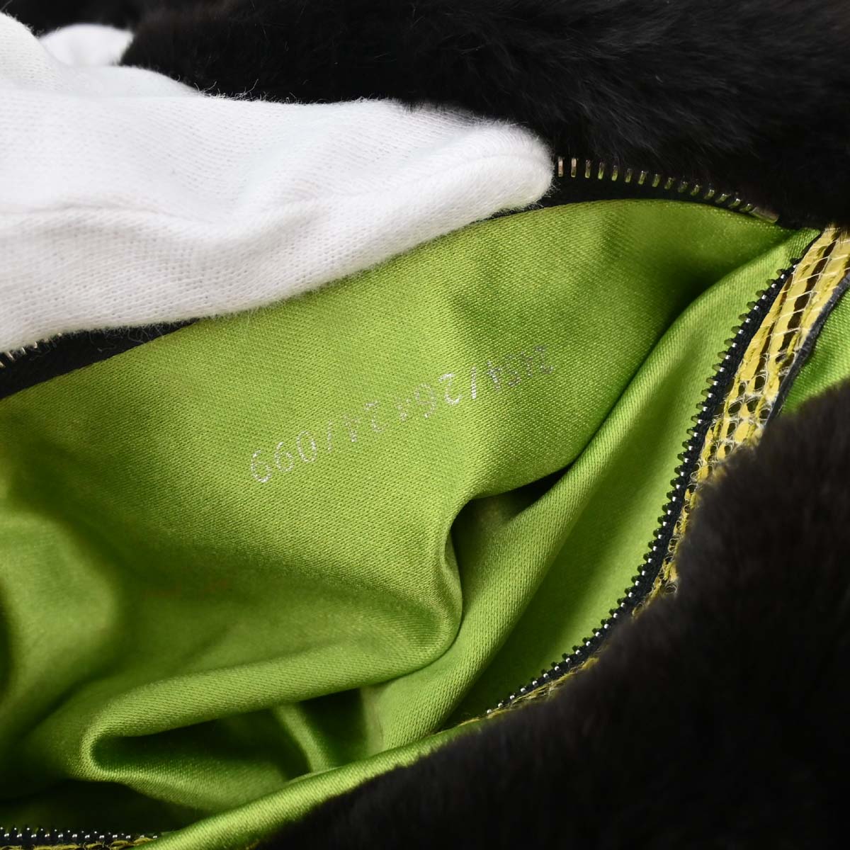 Fendi * Black Lapin Fur Lizard Baguette Handbag