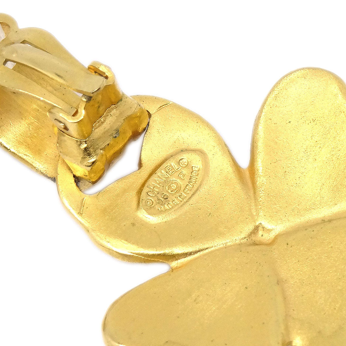 Chanel Clover Dangle Gold Clip-On Earrings 95P