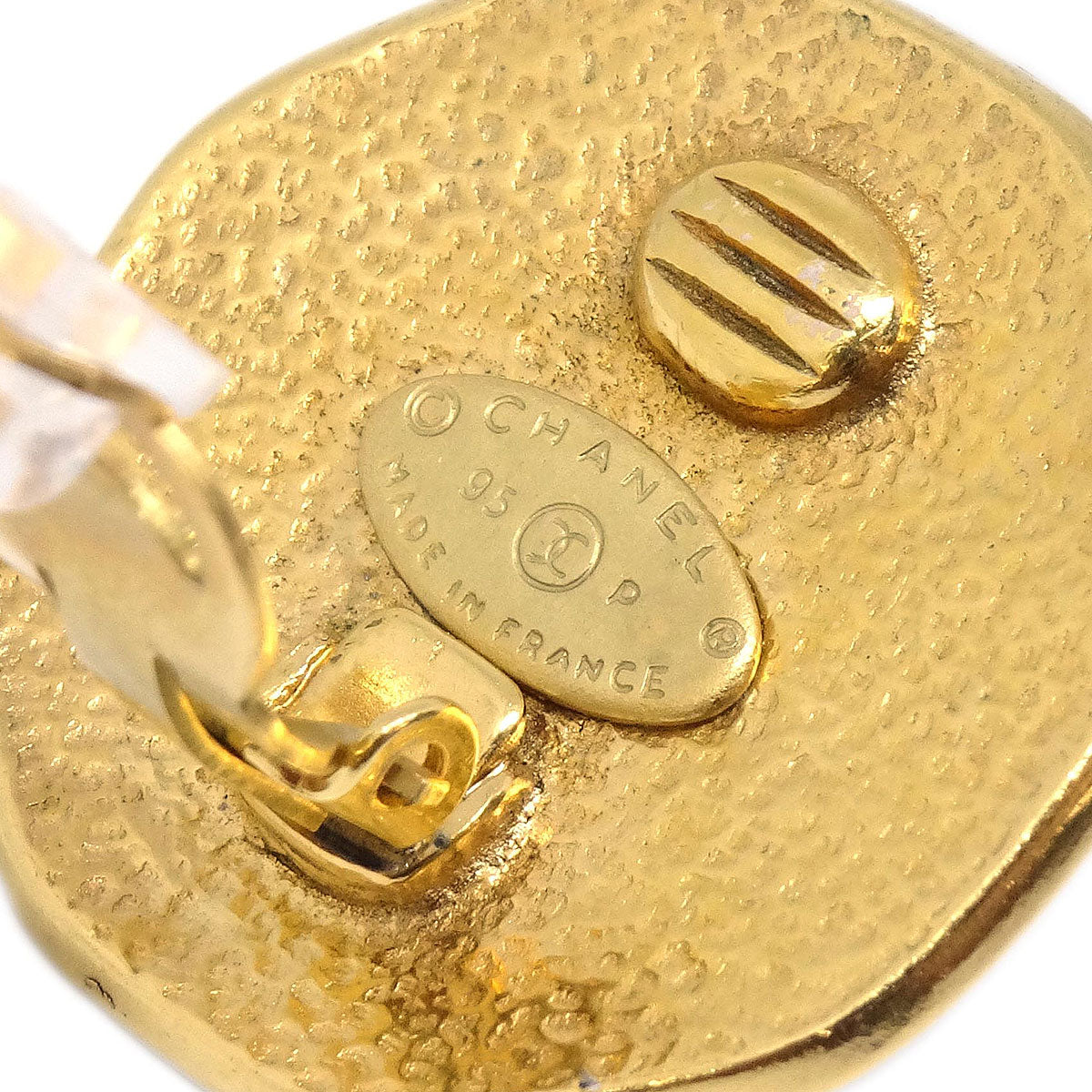 Chanel CC Costume Pearl Button Clip-On Earrings Gold 95P