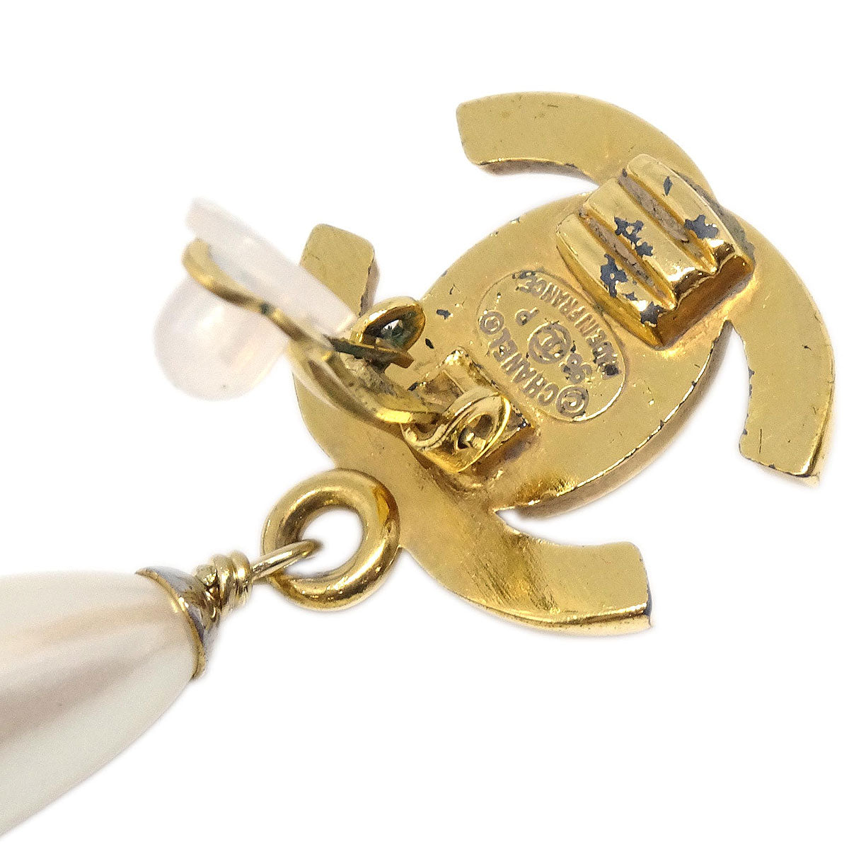 Chanel CC Turnlock Costume Pearl Clip-On Earrings Gold Small 96P