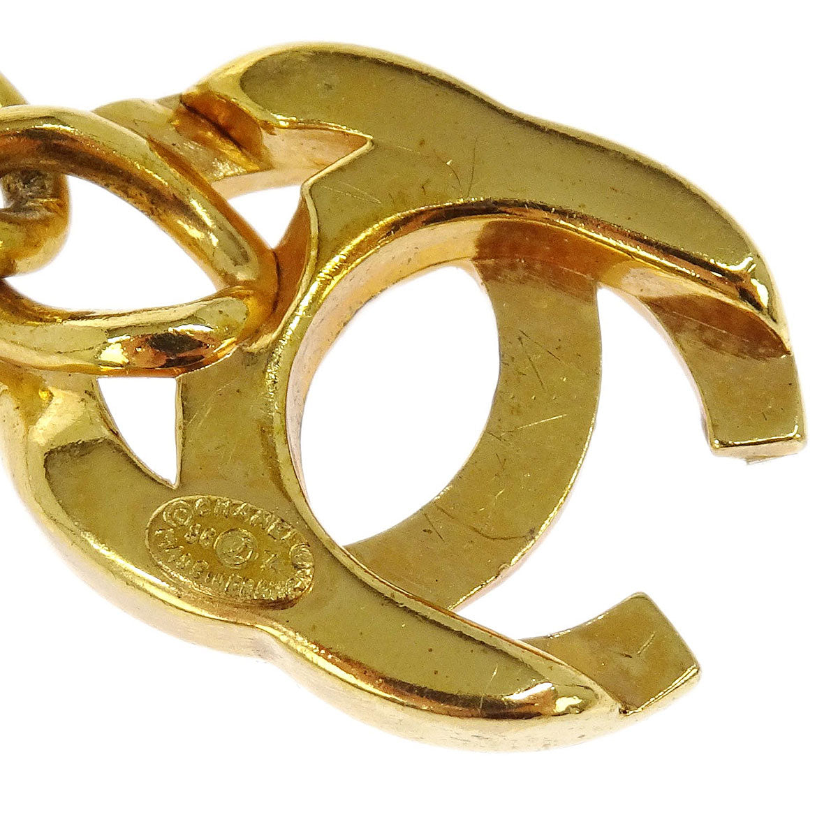 Chanel Turnlock Charm Gold Chain Necklace Rhinestone 96A