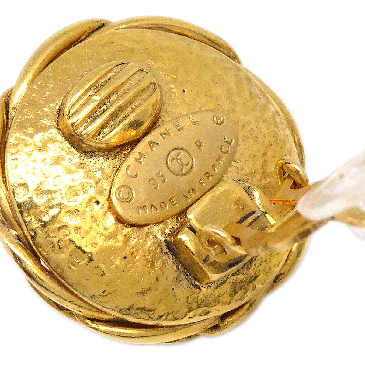 Chanel Button Clip-On Earrings Gold Costume Pearl 95P