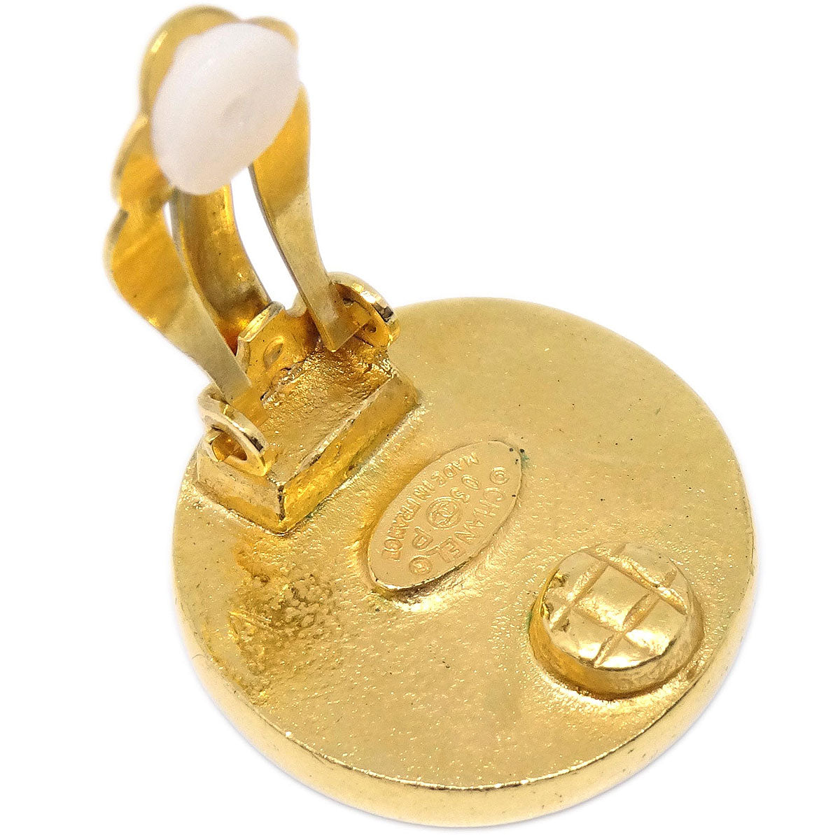 Chanel Button Clip-On Earrings Black Gold 03P