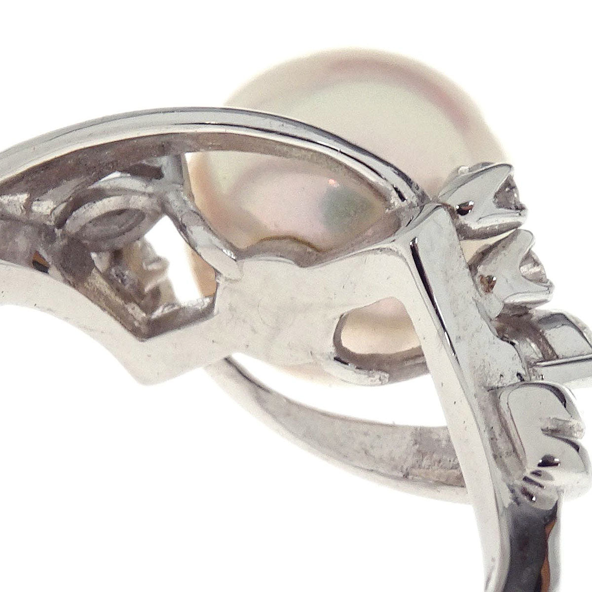 Mikimoto Ring Pt950 Genuine Pearl Diamond Silver #52 Jewelry