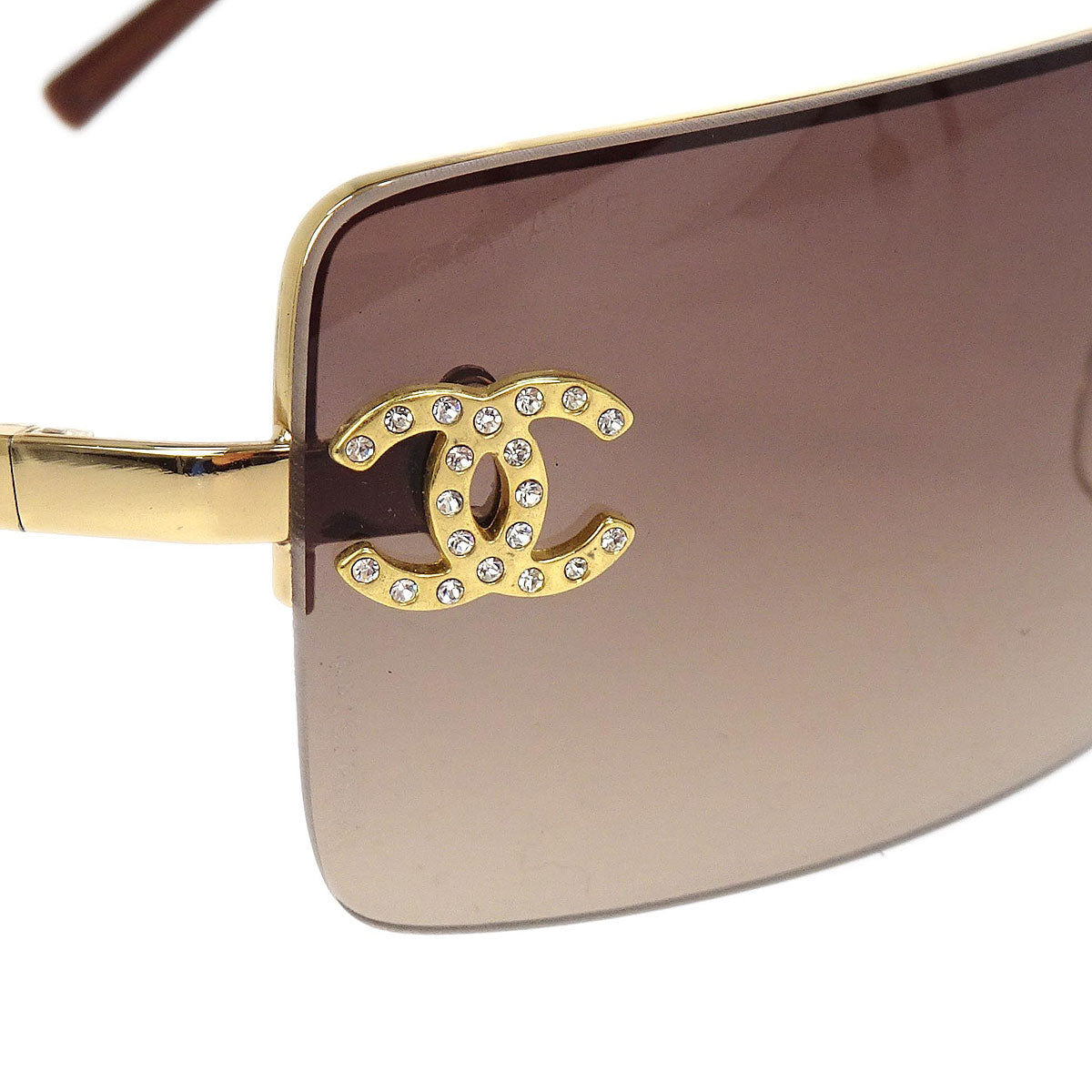 Chanel Sunglasses Eyewear Brown Rhinestone 62□15 Small Good