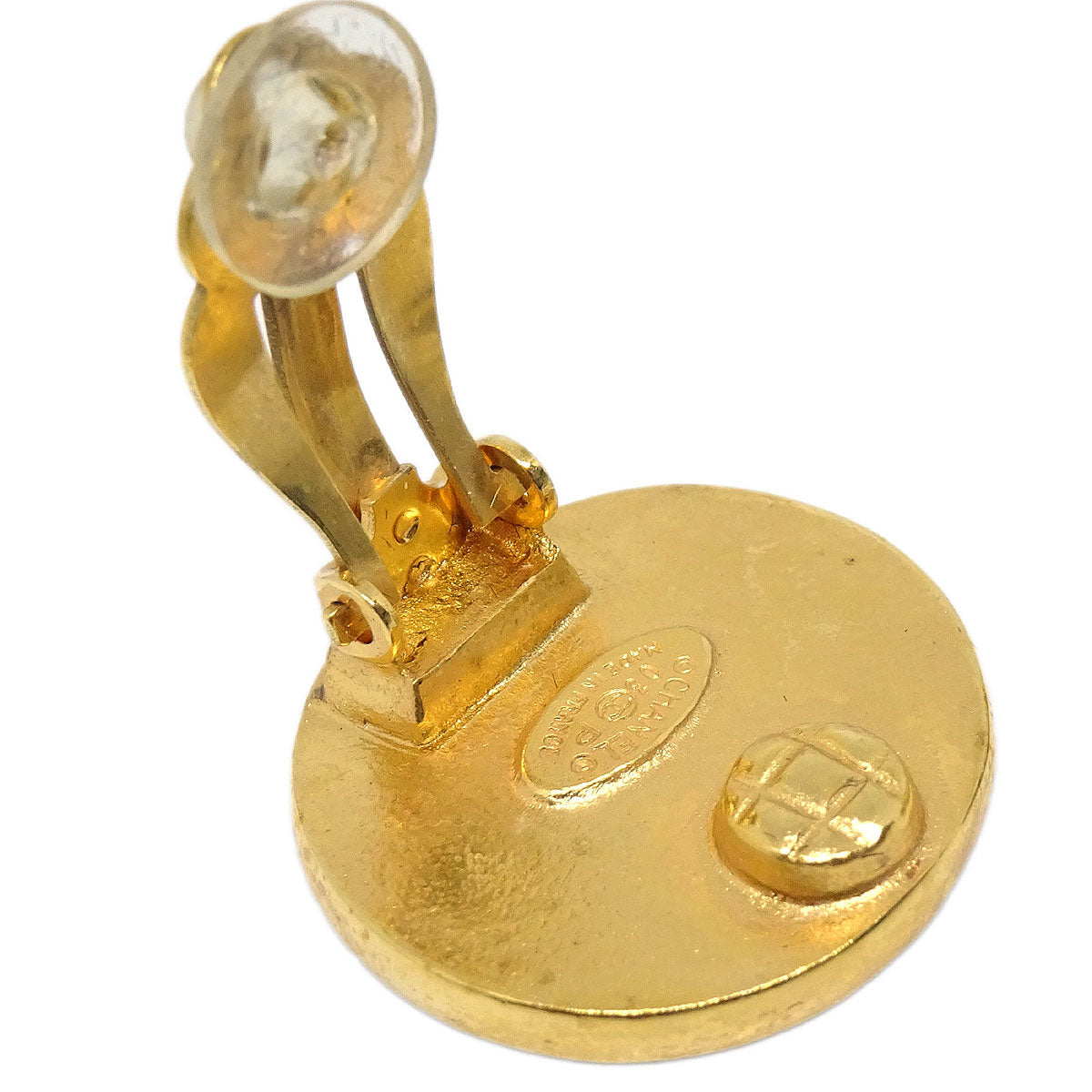 Chanel Button Clip-On Earrings Black Gold 03P