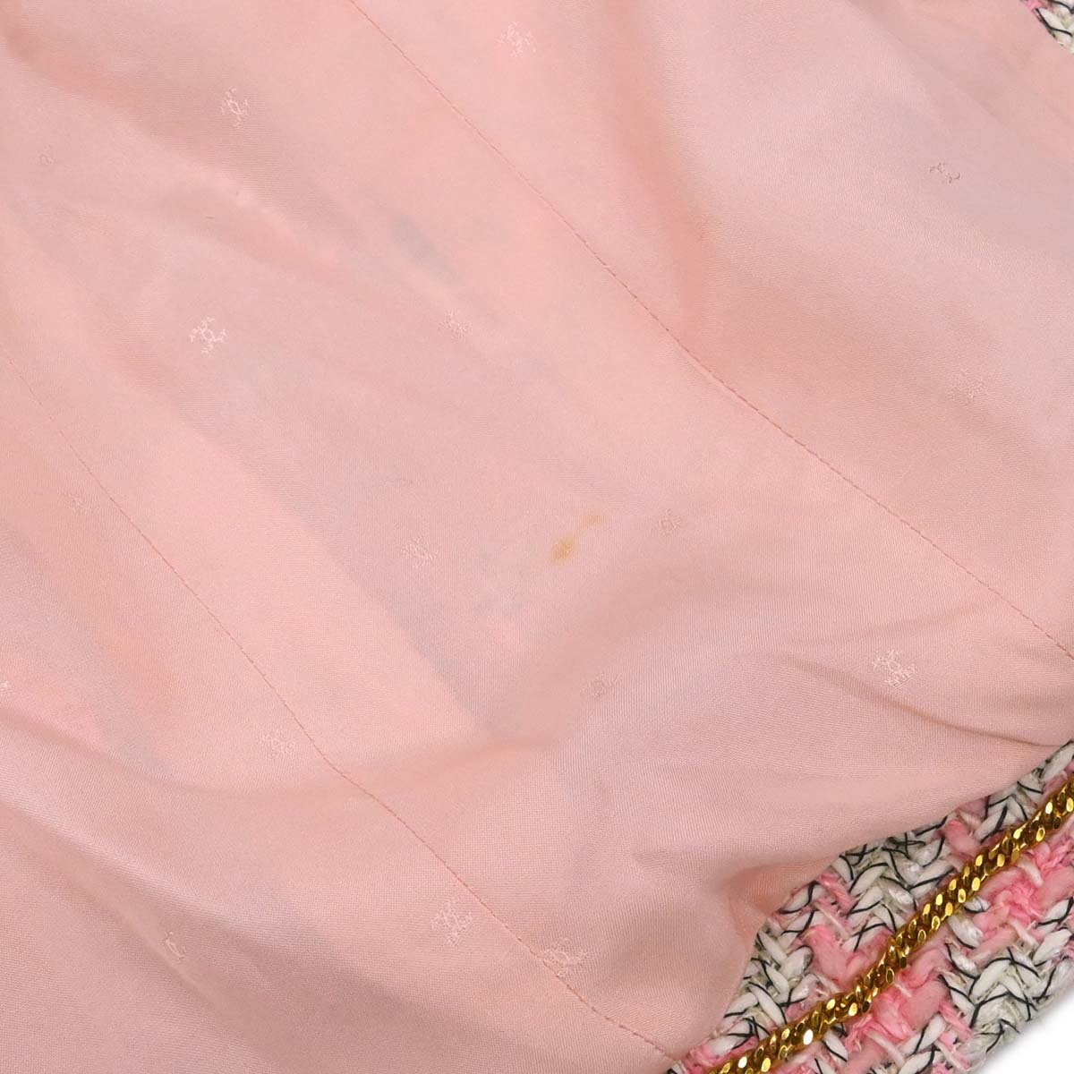 Chanel 1993 Single Breasted Collarless Tweed Jacket Pink #38