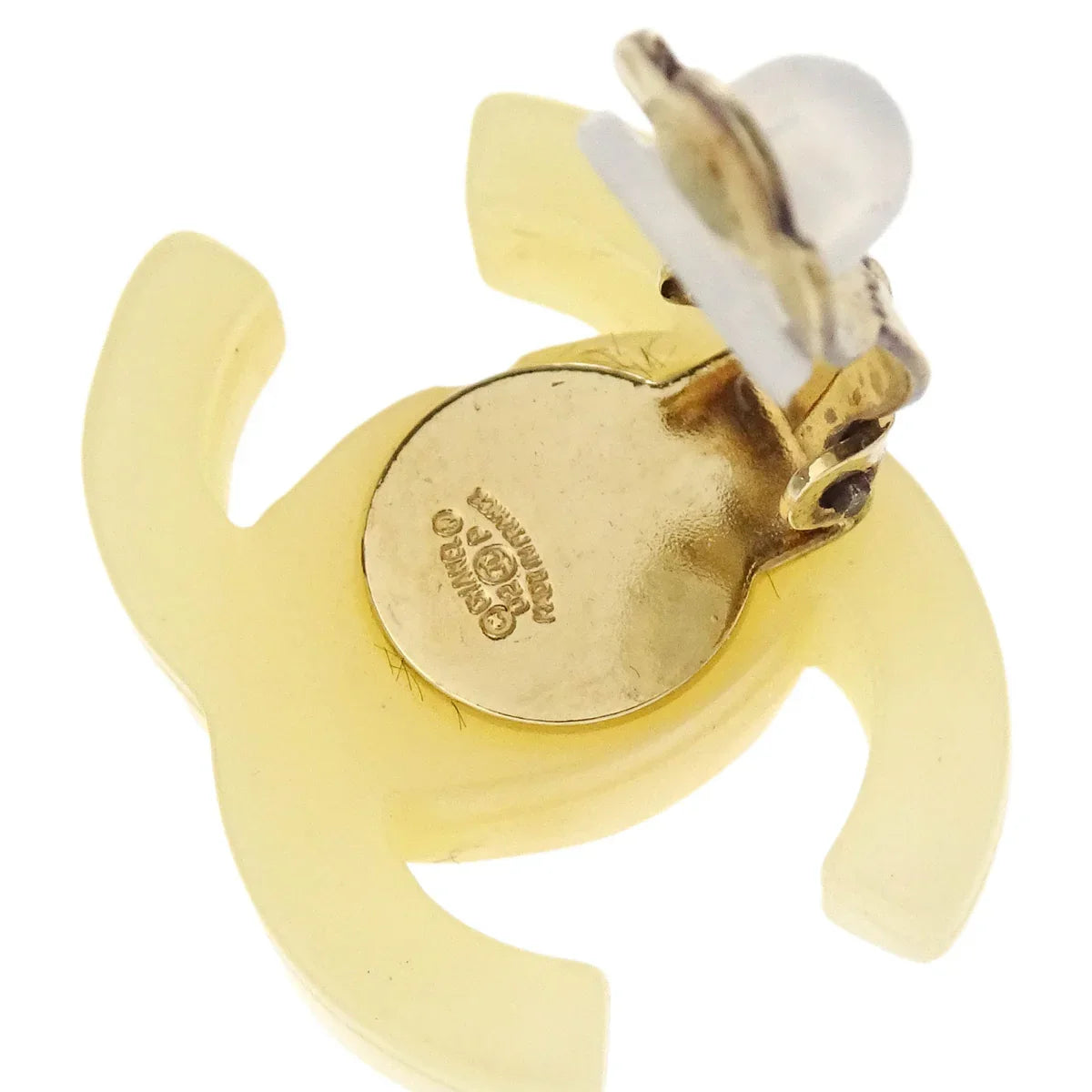 Chanel CC Earrings Clip-On White Acrylic 02P