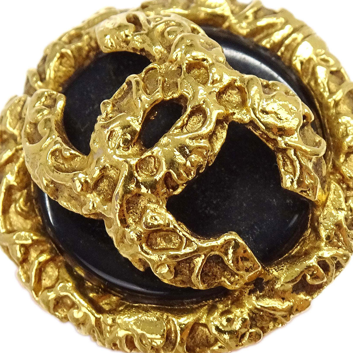 Chanel Button Clip-On Earrings Gold Black 93P