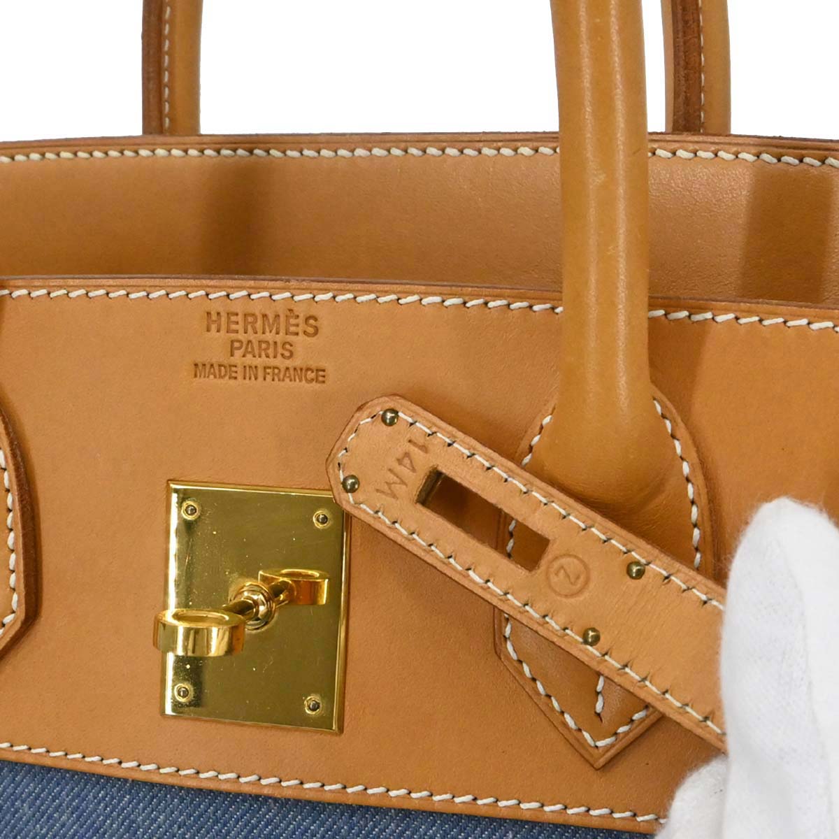 Hermes Blue Natural Toile Jean Vache Haut a Courroies 32 Handbag
