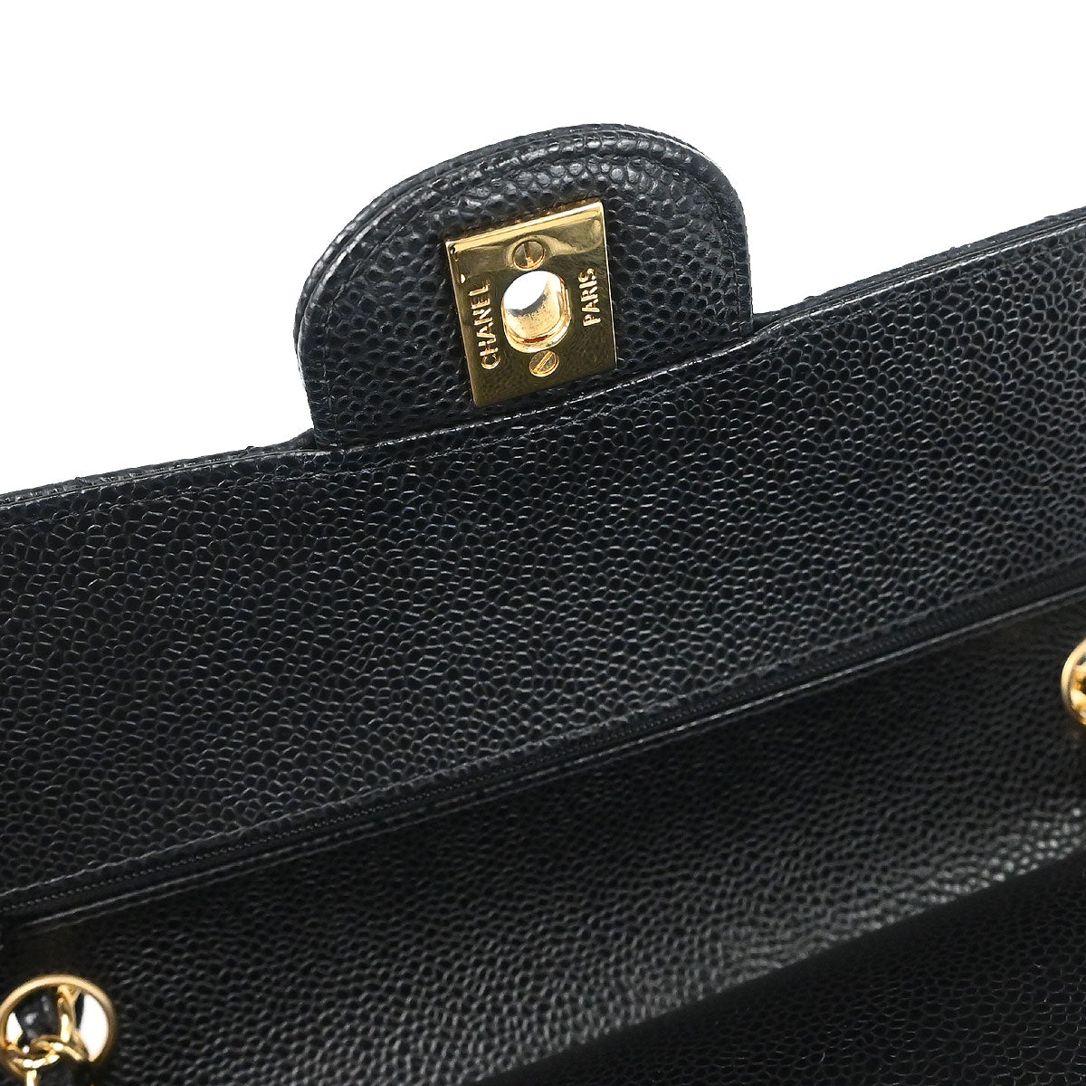 Chanel 2019 Black Caviar Skin Medium Classic Double Flap Shoulder Bag